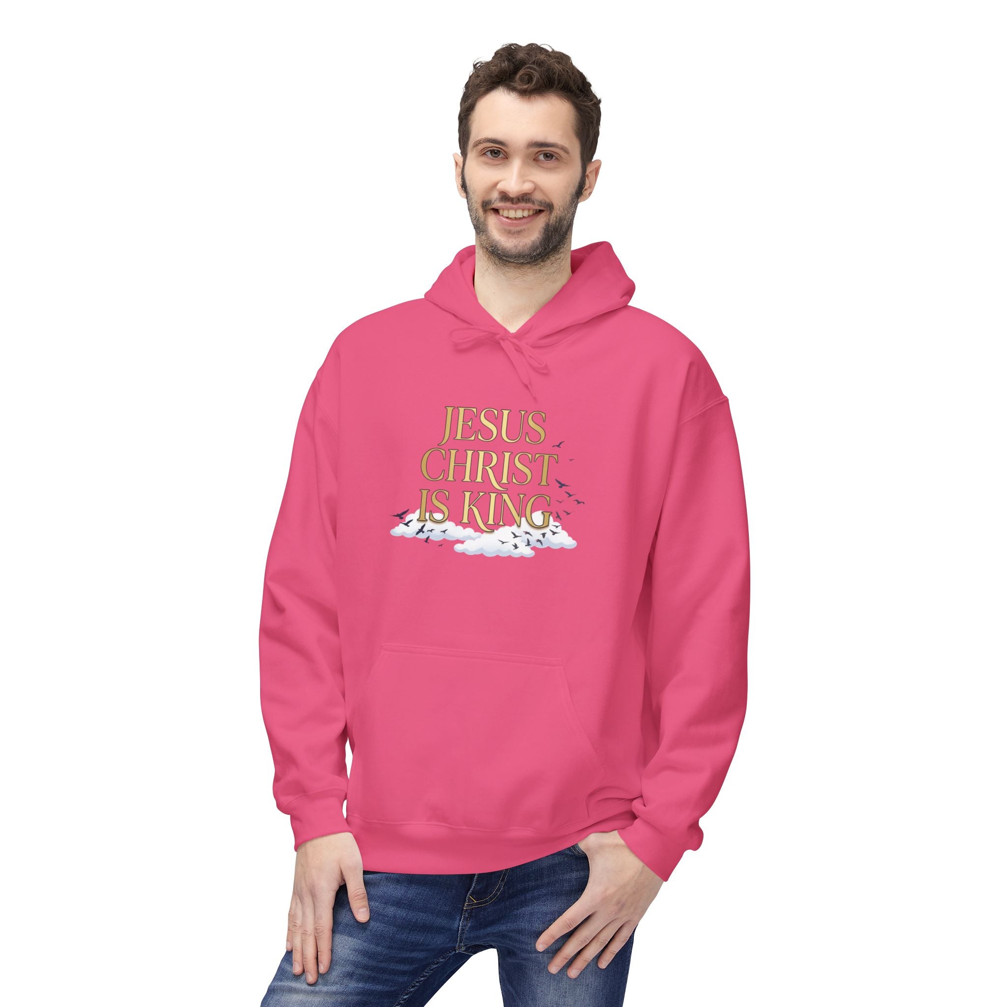Hoodie — "Jesus Christ Is King" Faith Pullover with Revelation 1:7 Sky Back Print