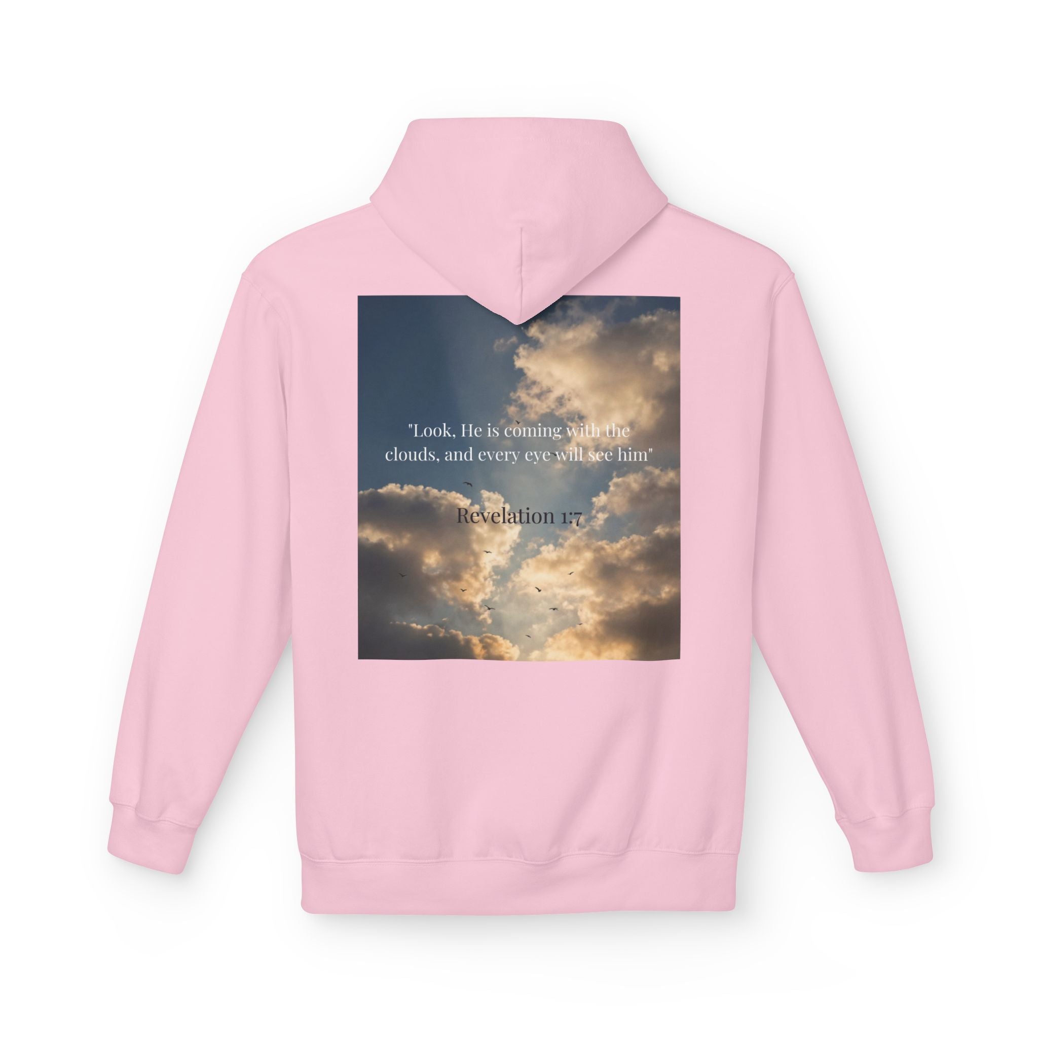 Hoodie — "Jesus Christ Is King" Faith Pullover with Revelation 1:7 Sky Back Print