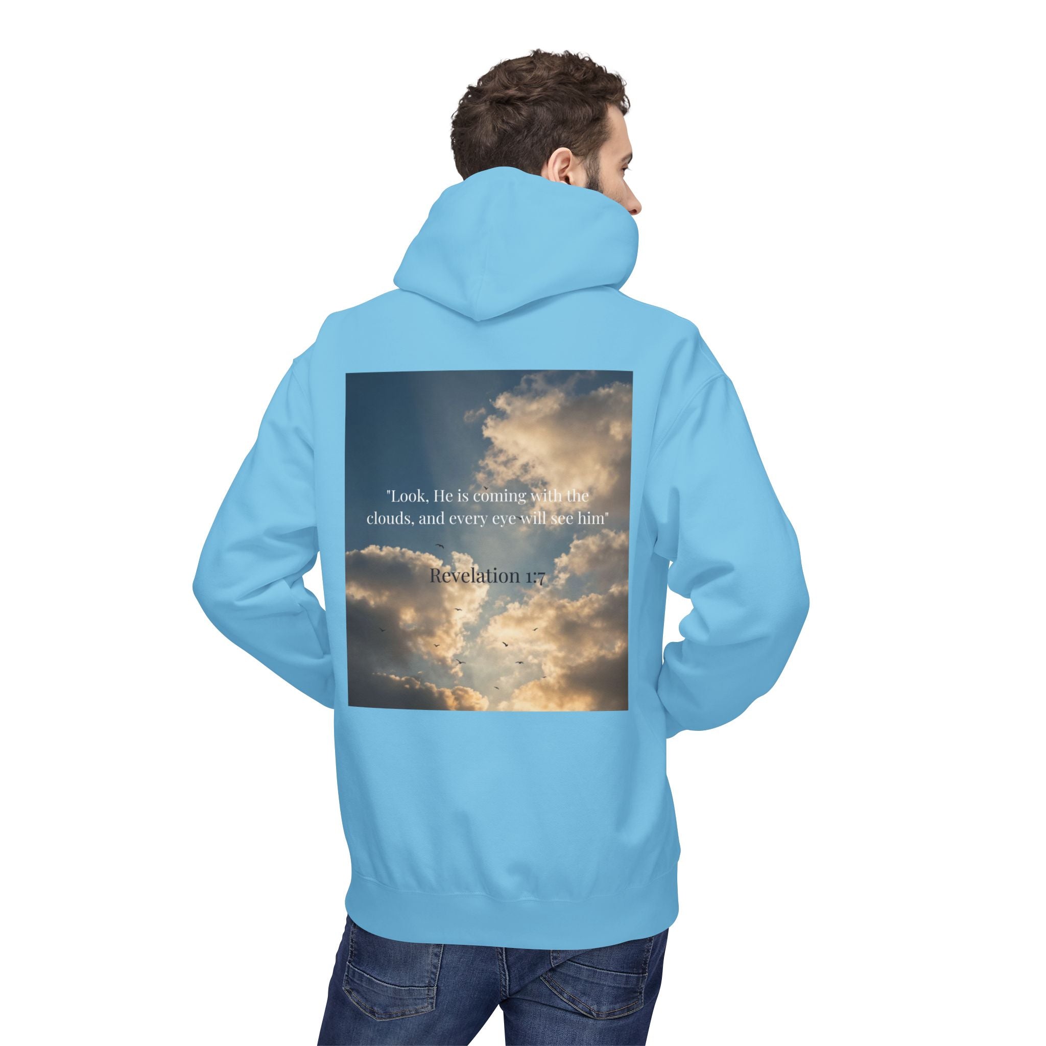Hoodie — "Jesus Christ Is King" Faith Pullover with Revelation 1:7 Sky Back Print