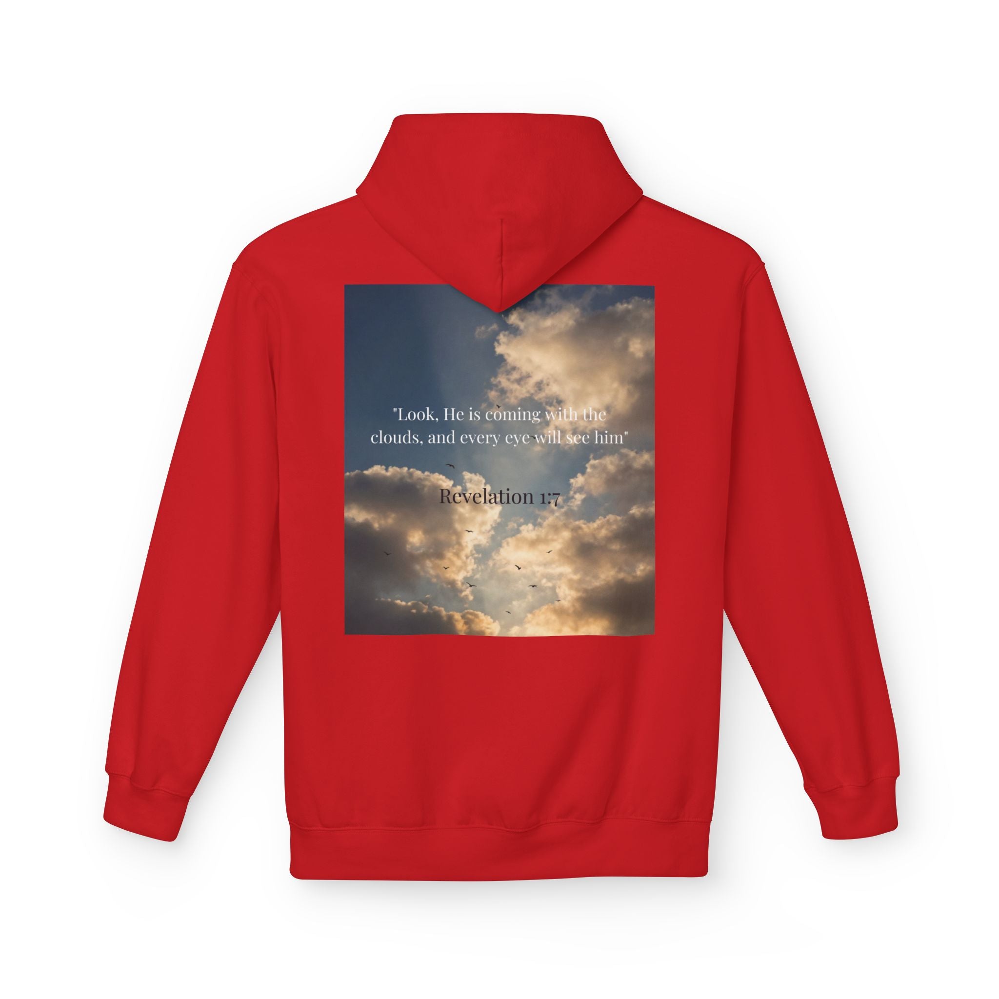 Hoodie — "Jesus Christ Is King" Faith Pullover with Revelation 1:7 Sky Back Print