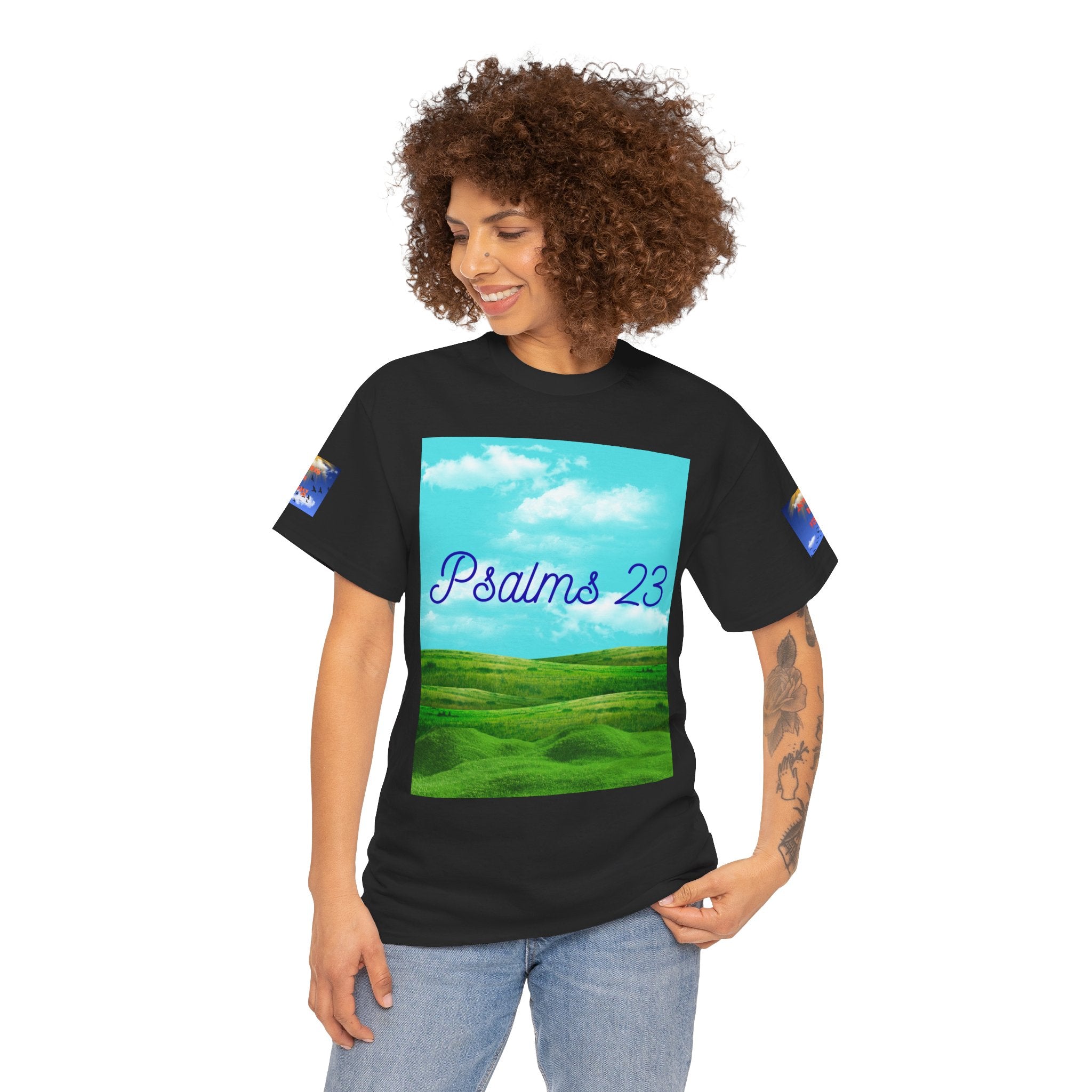 Psalms 23 Christian T‑Shirt — Faith Heart Landscape Tee