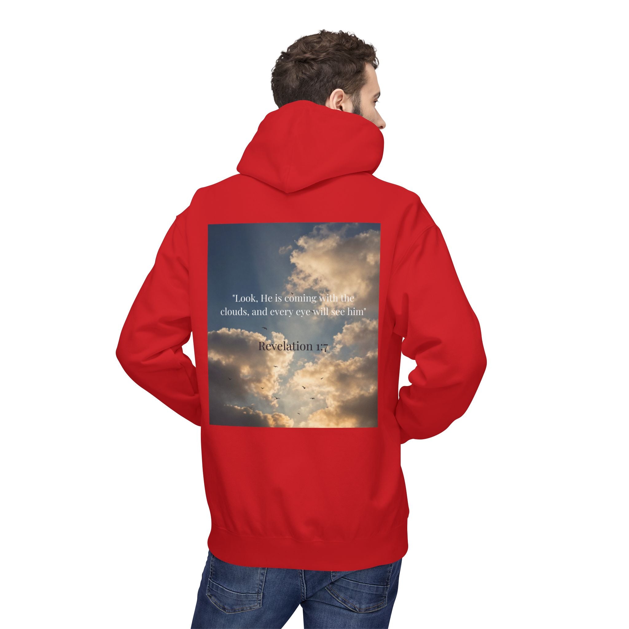 Hoodie — "Jesus Christ Is King" Faith Pullover with Revelation 1:7 Sky Back Print