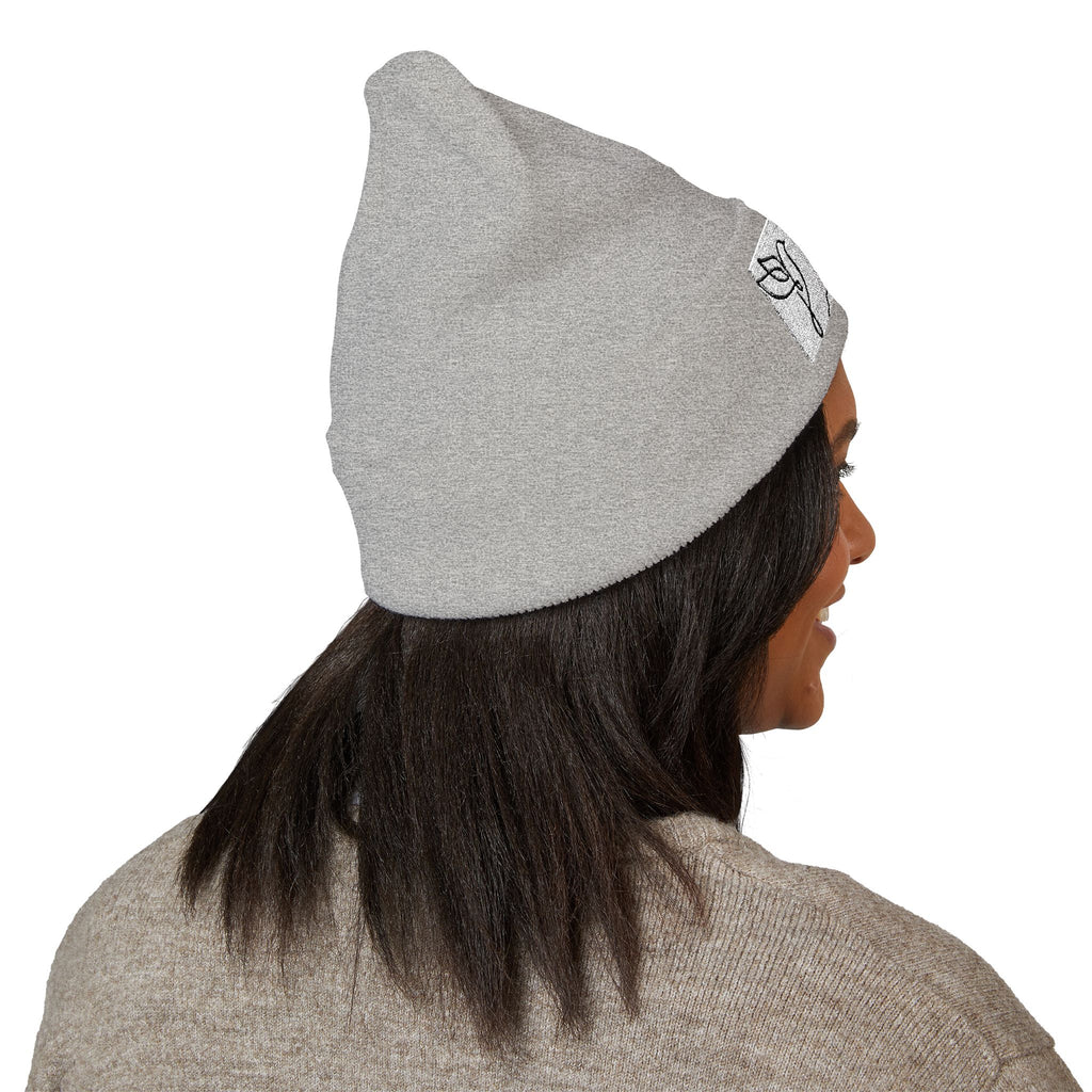 Embroidered Cross & Doves Cuffed Beanie — Minimal Christian Knit Hat