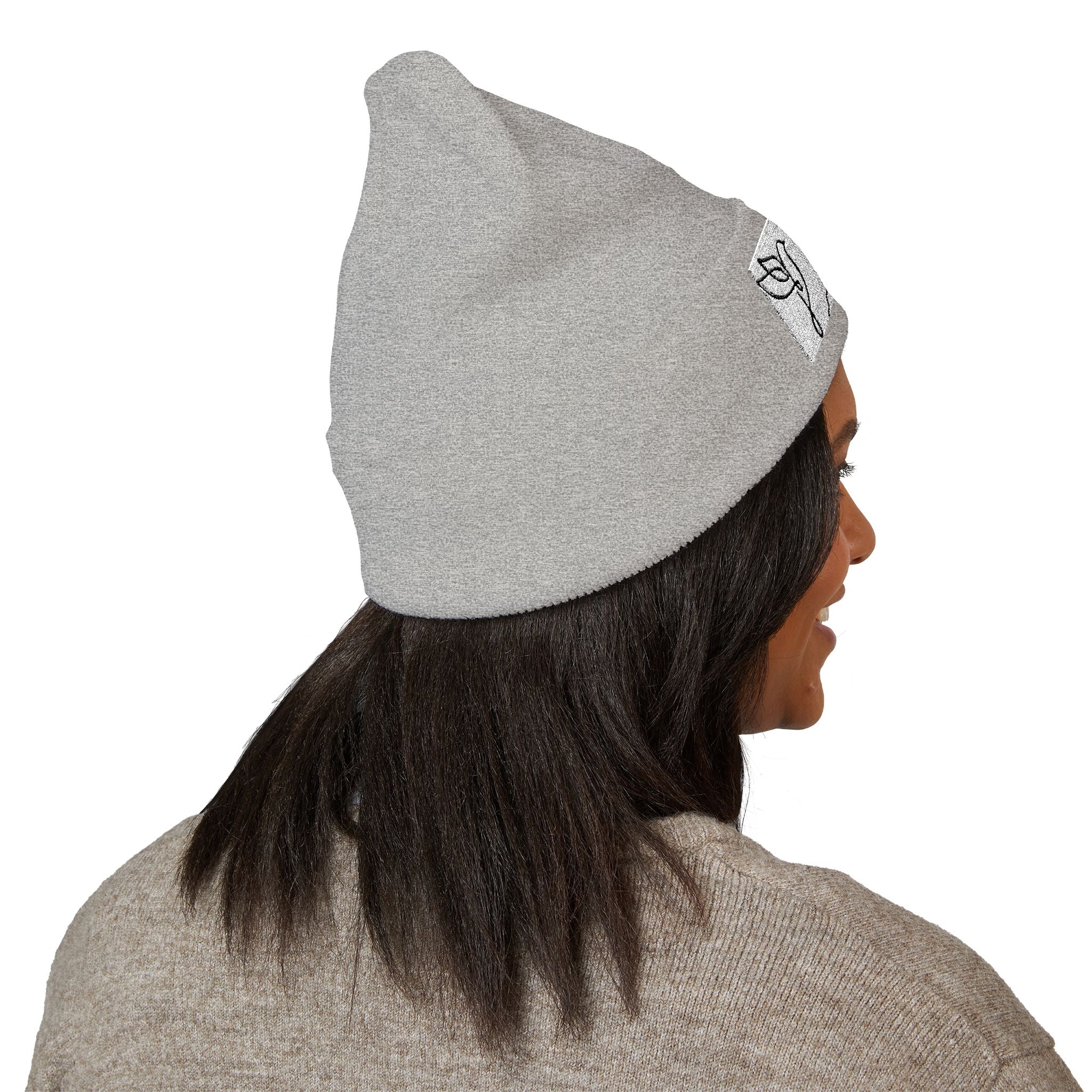 Embroidered Cross & Doves Cuffed Beanie — Minimal Christian Knit Hat