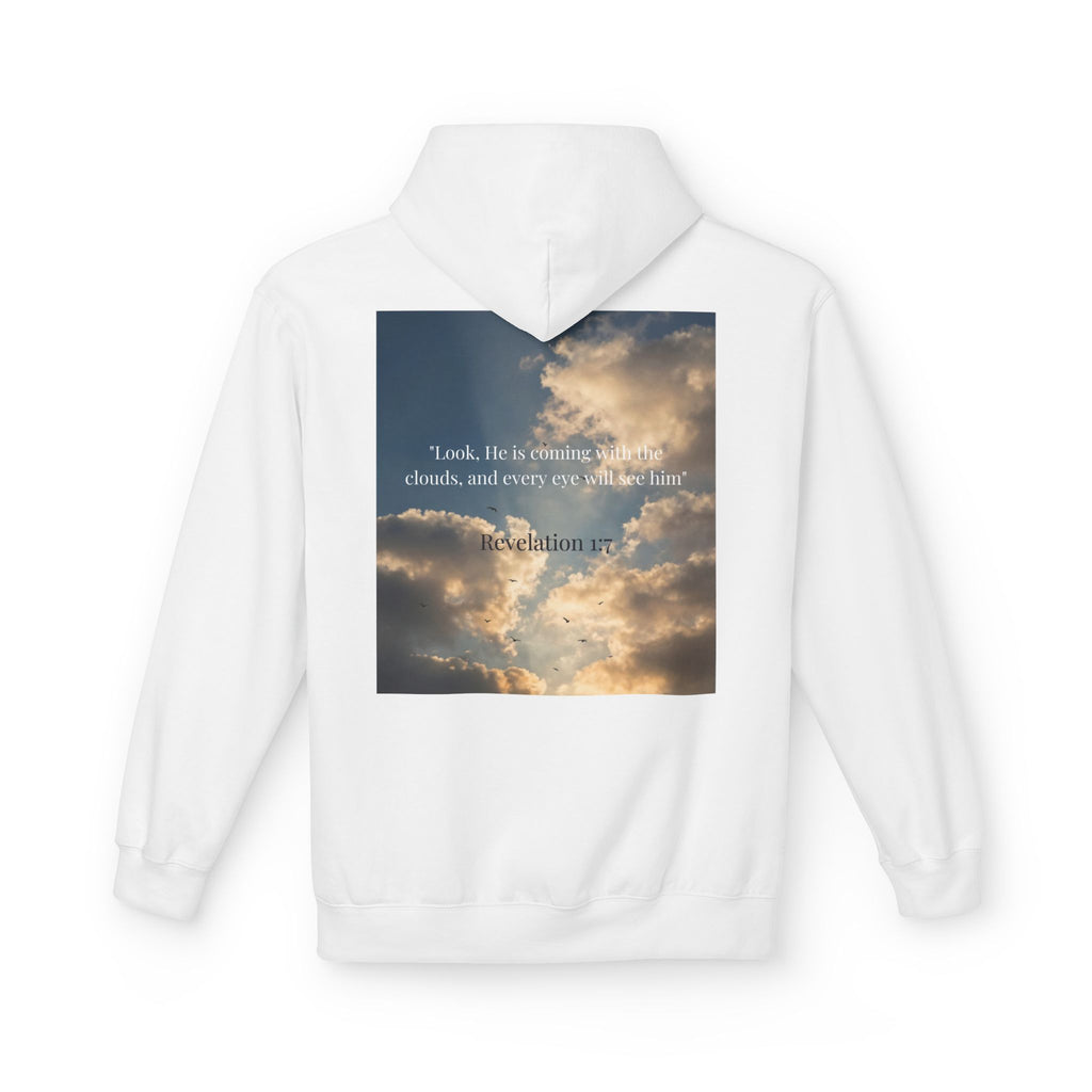 Hoodie — "Jesus Christ Is King" Faith Pullover with Revelation 1:7 Sky Back Print