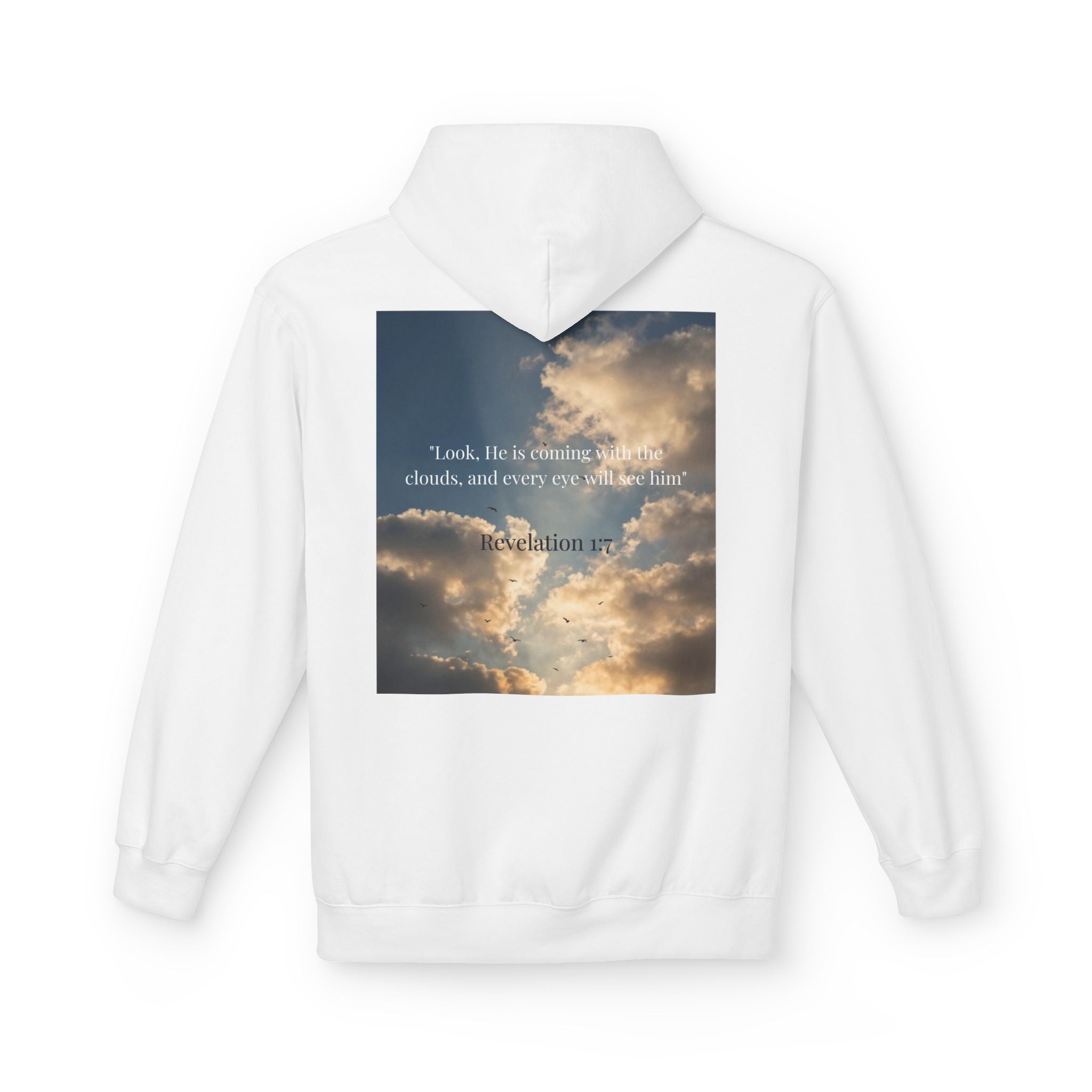 Hoodie — "Jesus Christ Is King" Faith Pullover with Revelation 1:7 Sky Back Print