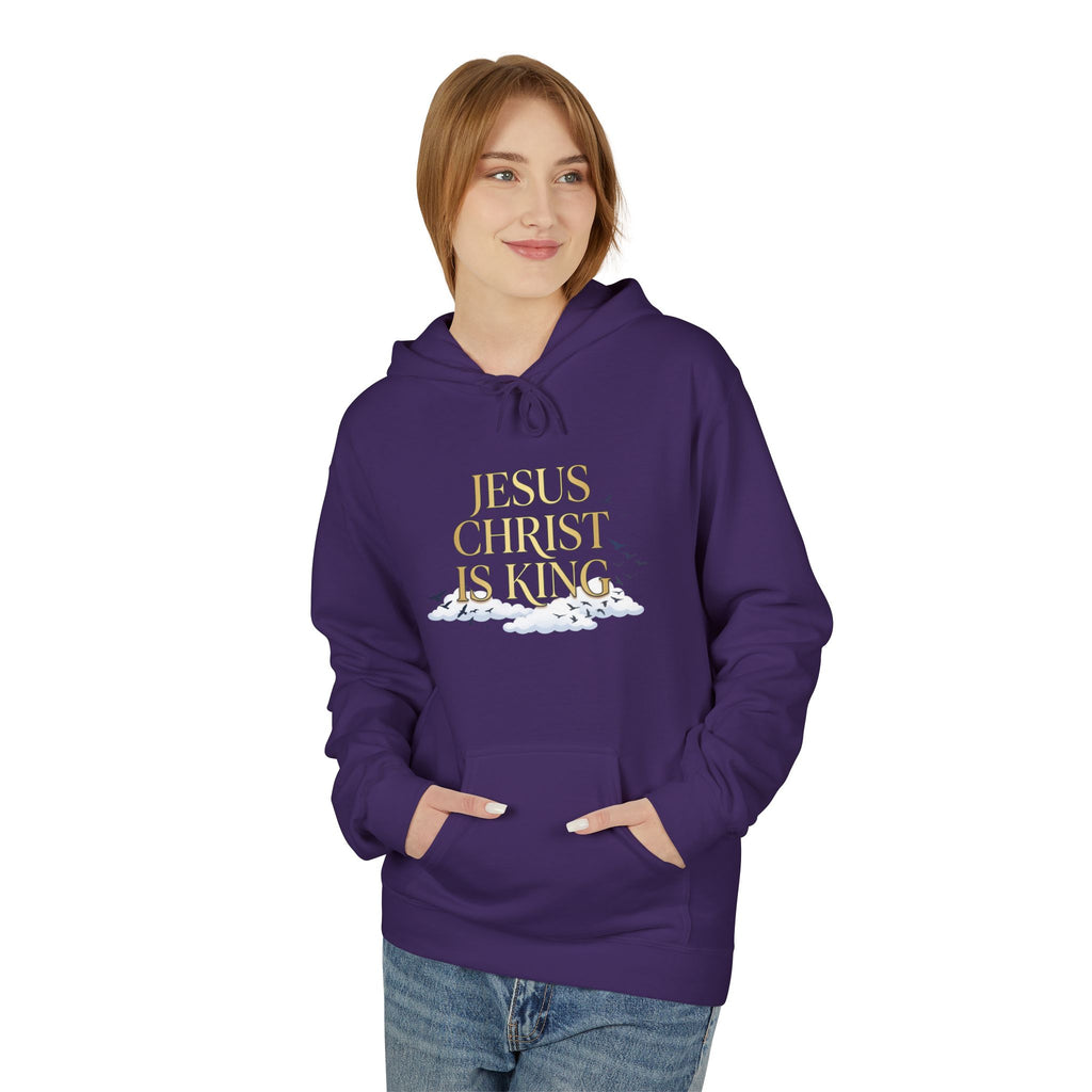 Hoodie — "Jesus Christ Is King" Faith Pullover with Revelation 1:7 Sky Back Print