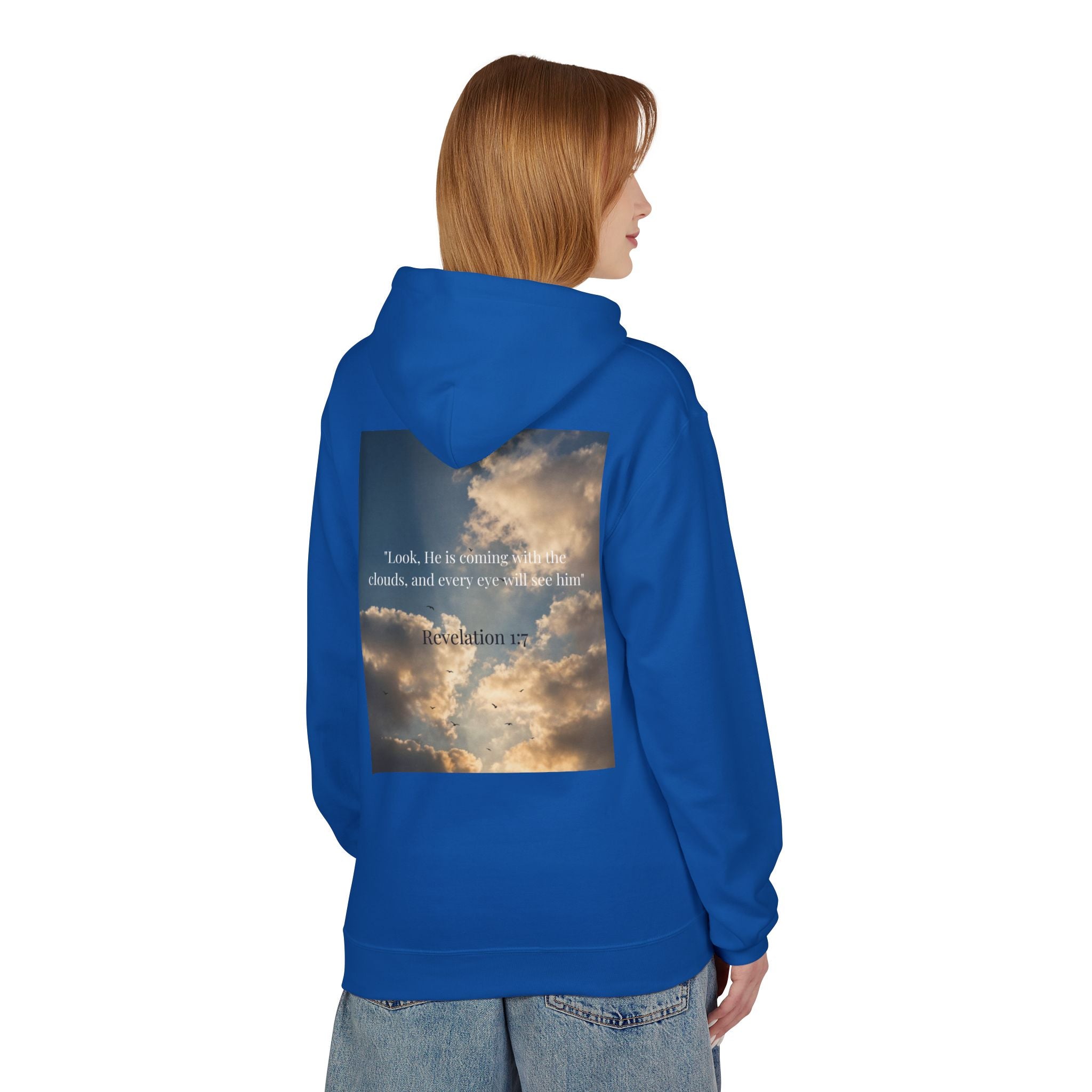 Hoodie — "Jesus Christ Is King" Faith Pullover with Revelation 1:7 Sky Back Print