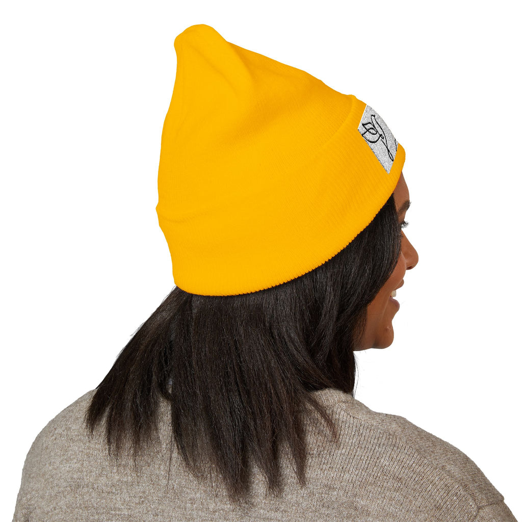 Embroidered Cross & Doves Cuffed Beanie — Minimal Christian Knit Hat