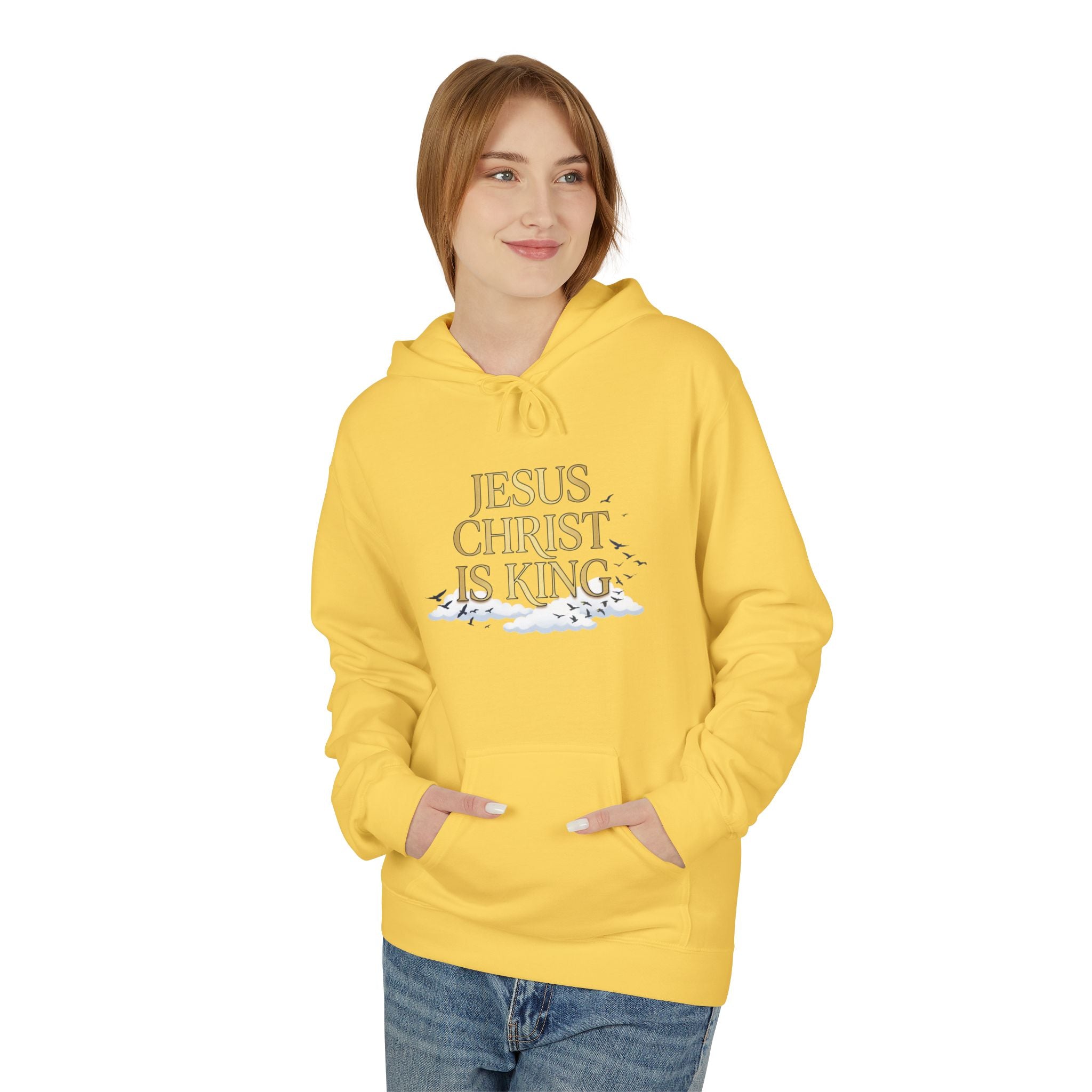 Hoodie — "Jesus Christ Is King" Faith Pullover with Revelation 1:7 Sky Back Print