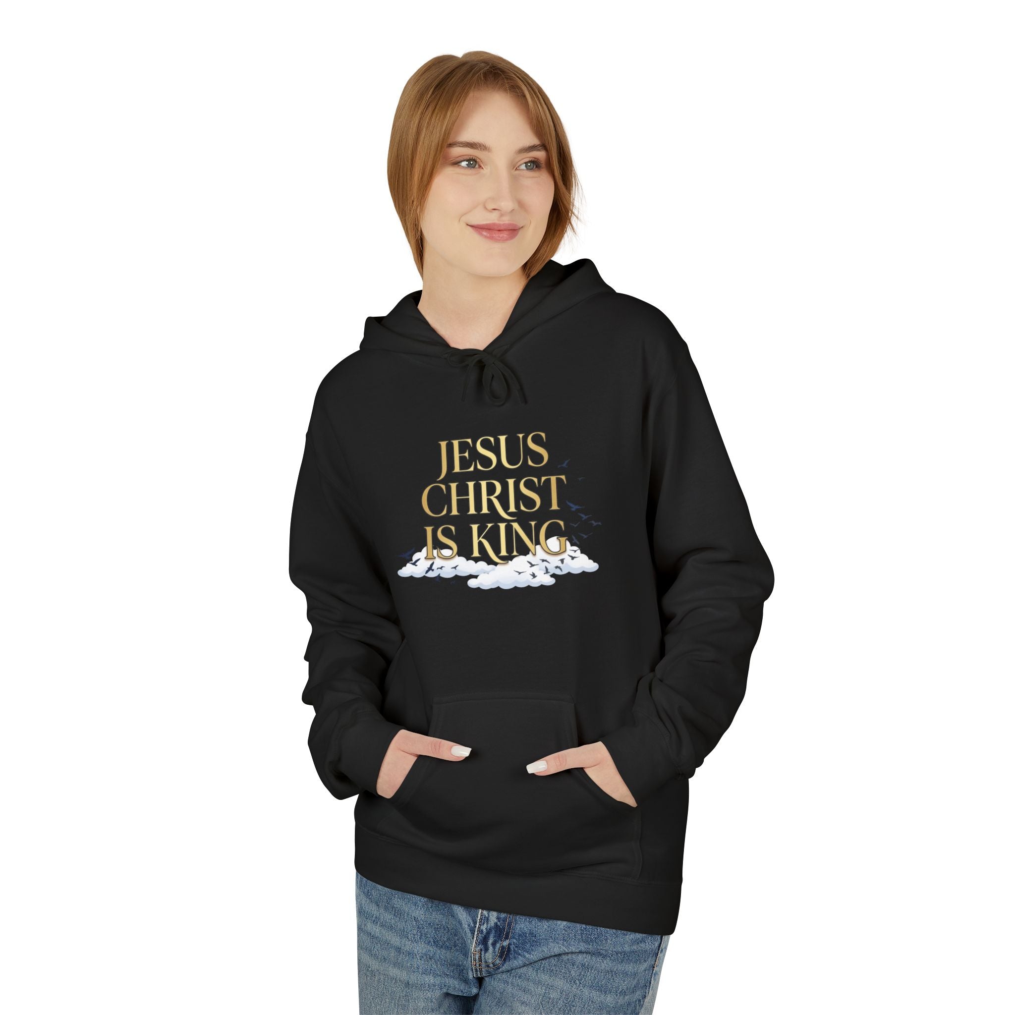 Hoodie — "Jesus Christ Is King" Faith Pullover with Revelation 1:7 Sky Back Print