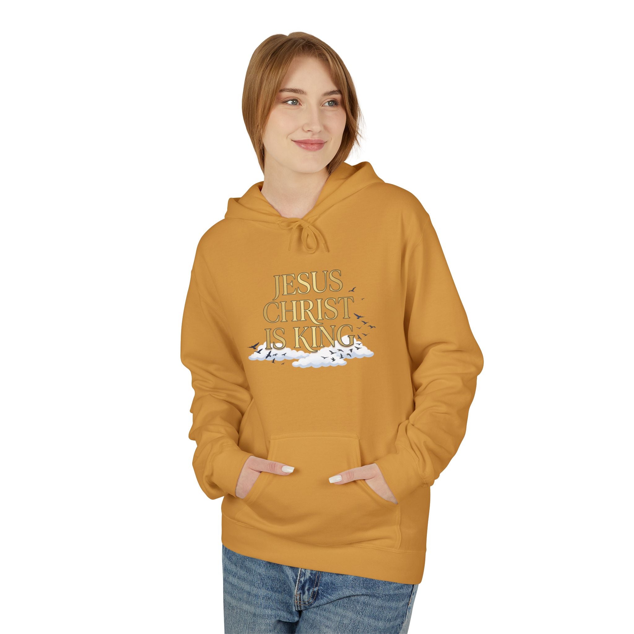 Hoodie — "Jesus Christ Is King" Faith Pullover with Revelation 1:7 Sky Back Print