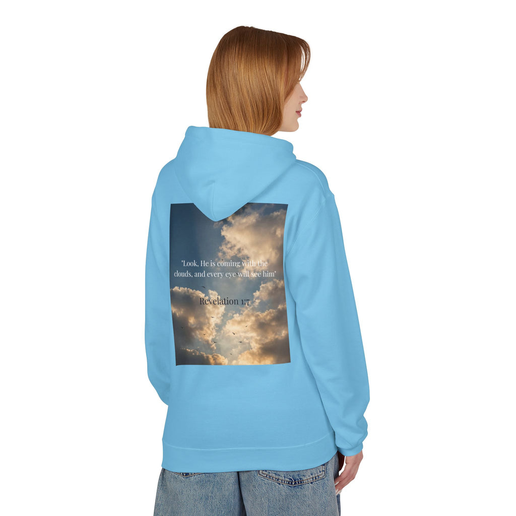 Hoodie — "Jesus Christ Is King" Faith Pullover with Revelation 1:7 Sky Back Print