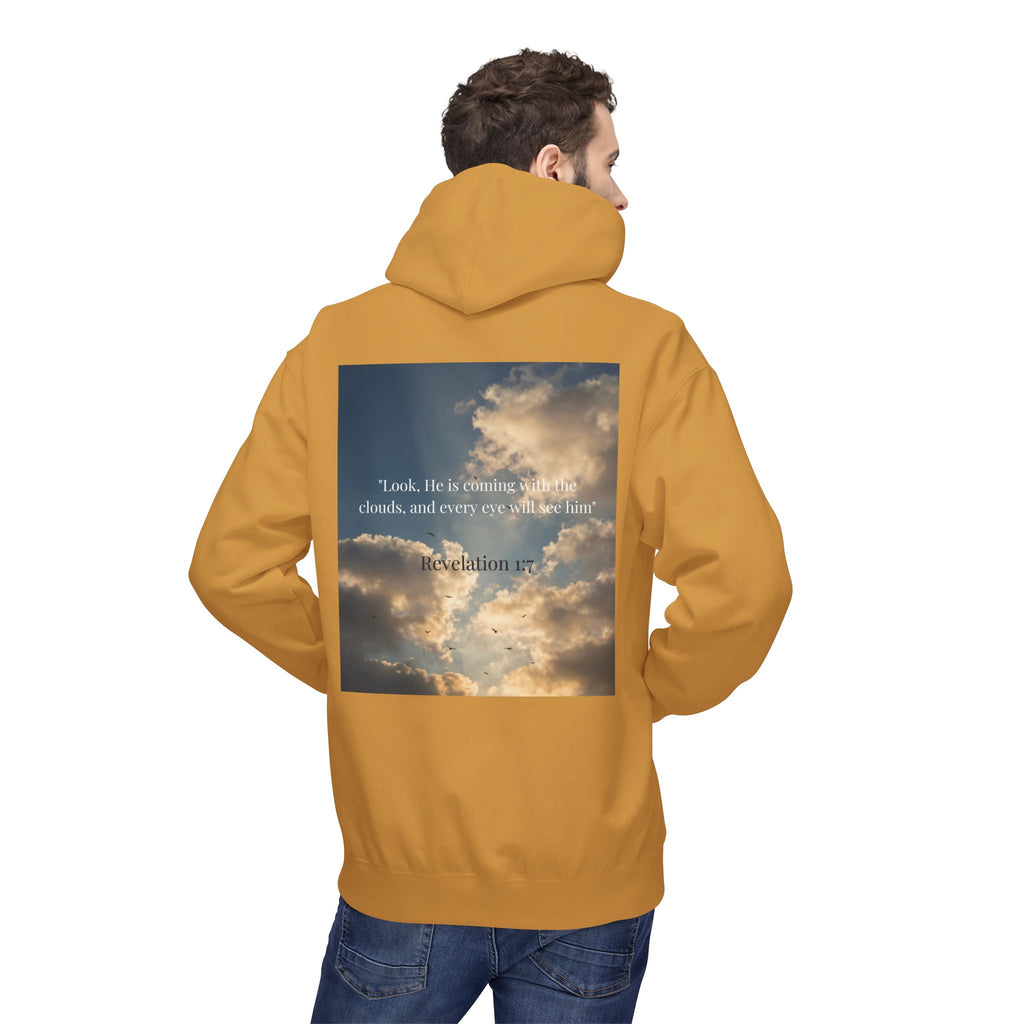 Hoodie — "Jesus Christ Is King" Faith Pullover with Revelation 1:7 Sky Back Print