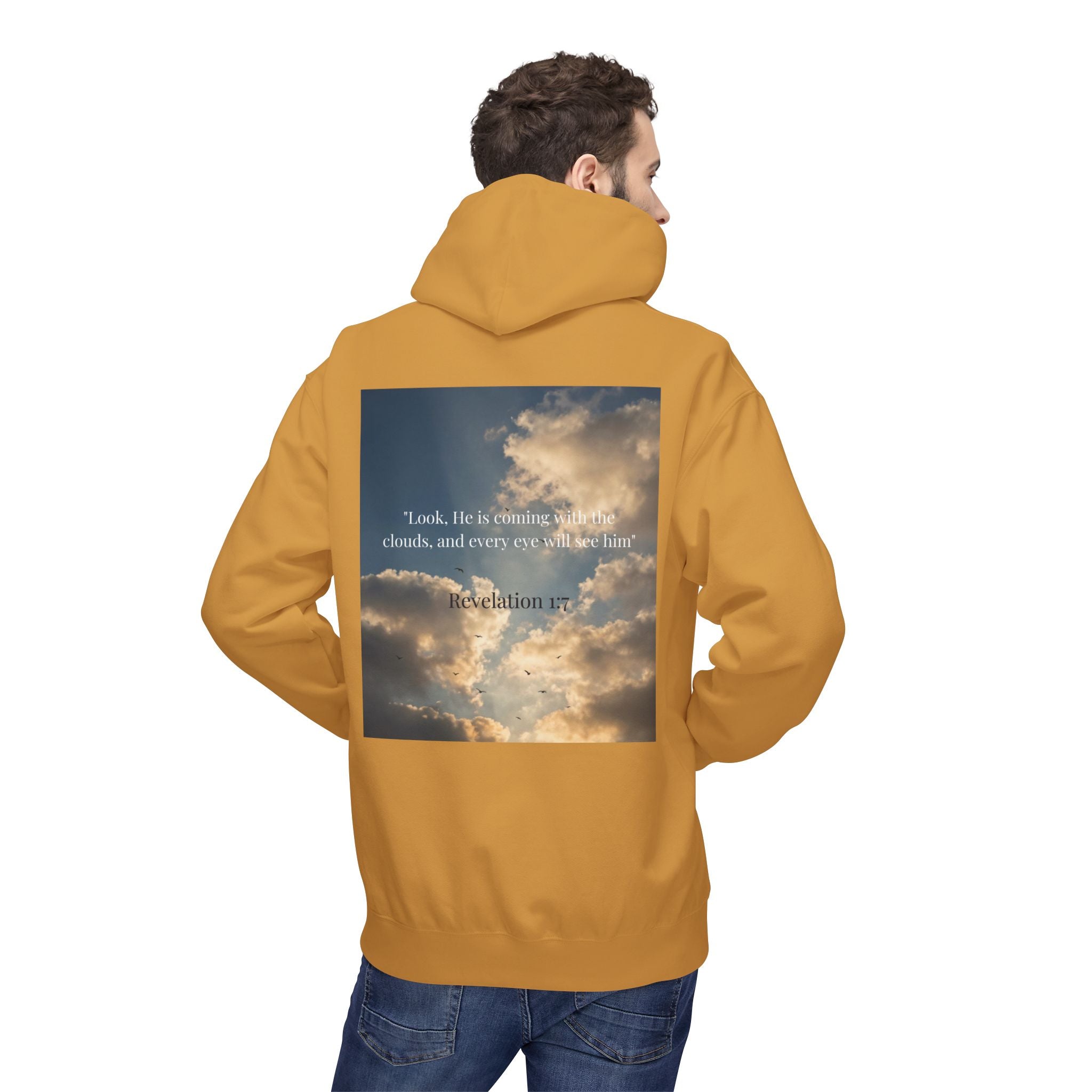 Hoodie — "Jesus Christ Is King" Faith Pullover with Revelation 1:7 Sky Back Print