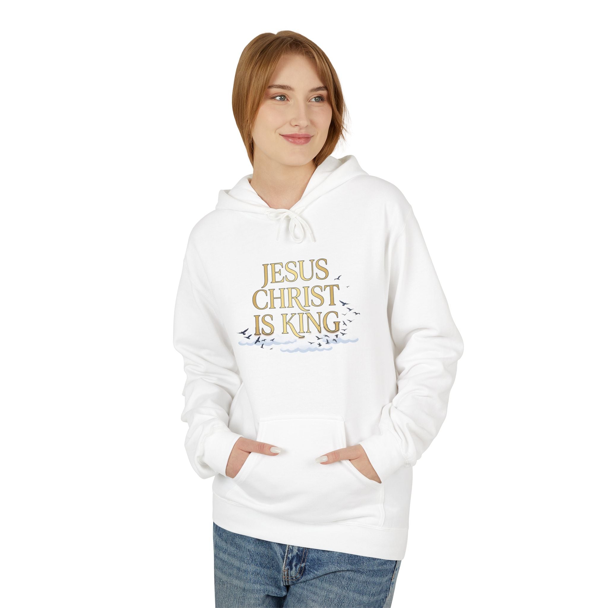 Hoodie — "Jesus Christ Is King" Faith Pullover with Revelation 1:7 Sky Back Print