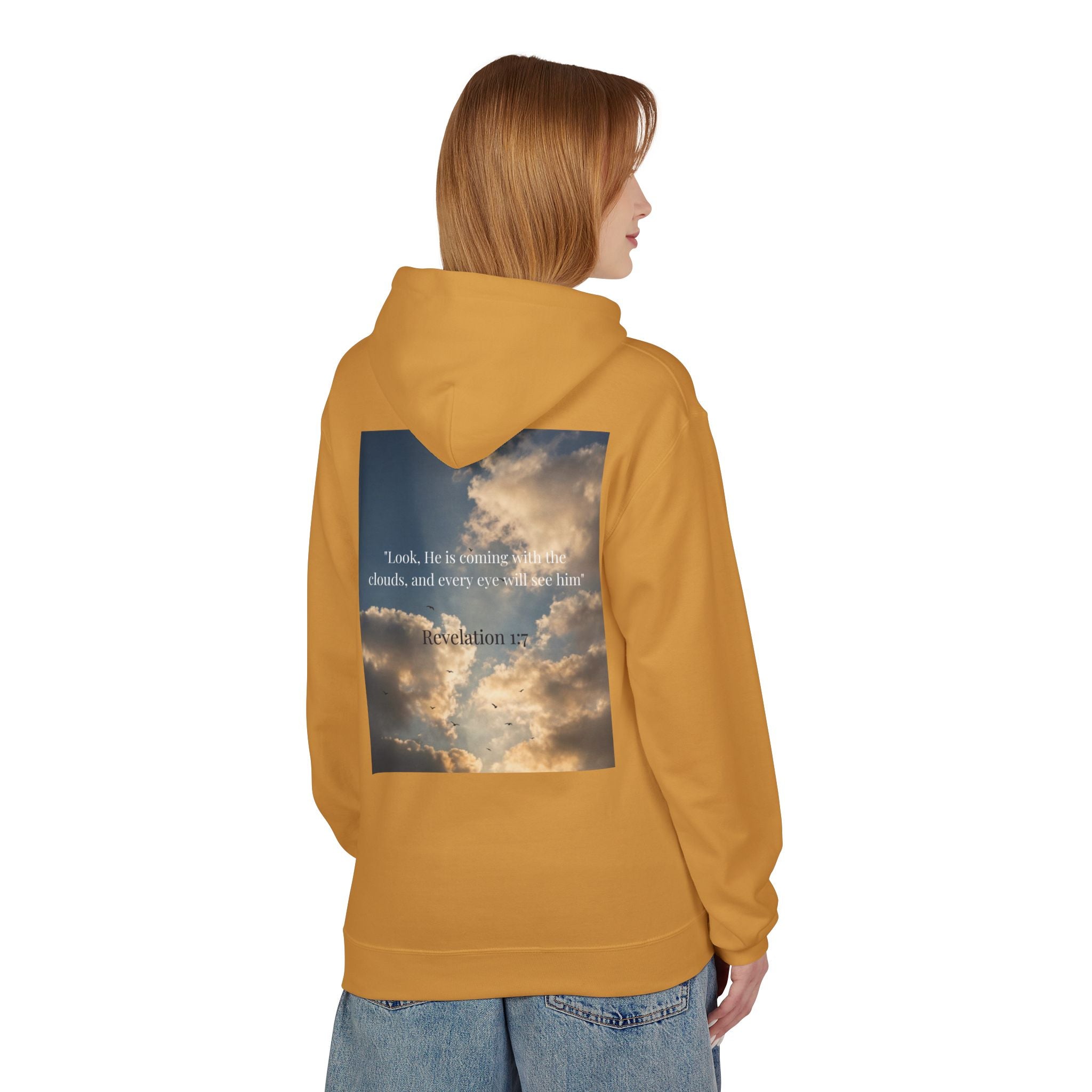 Hoodie — "Jesus Christ Is King" Faith Pullover with Revelation 1:7 Sky Back Print