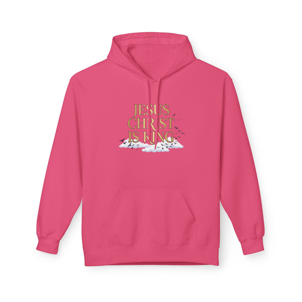 Hoodie — "Jesus Christ Is King" Faith Pullover with Revelation 1:7 Sky Back Print
