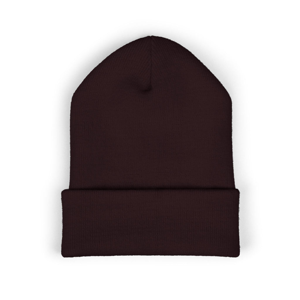 Embroidered Cross & Doves Cuffed Beanie — Minimal Christian Knit Hat