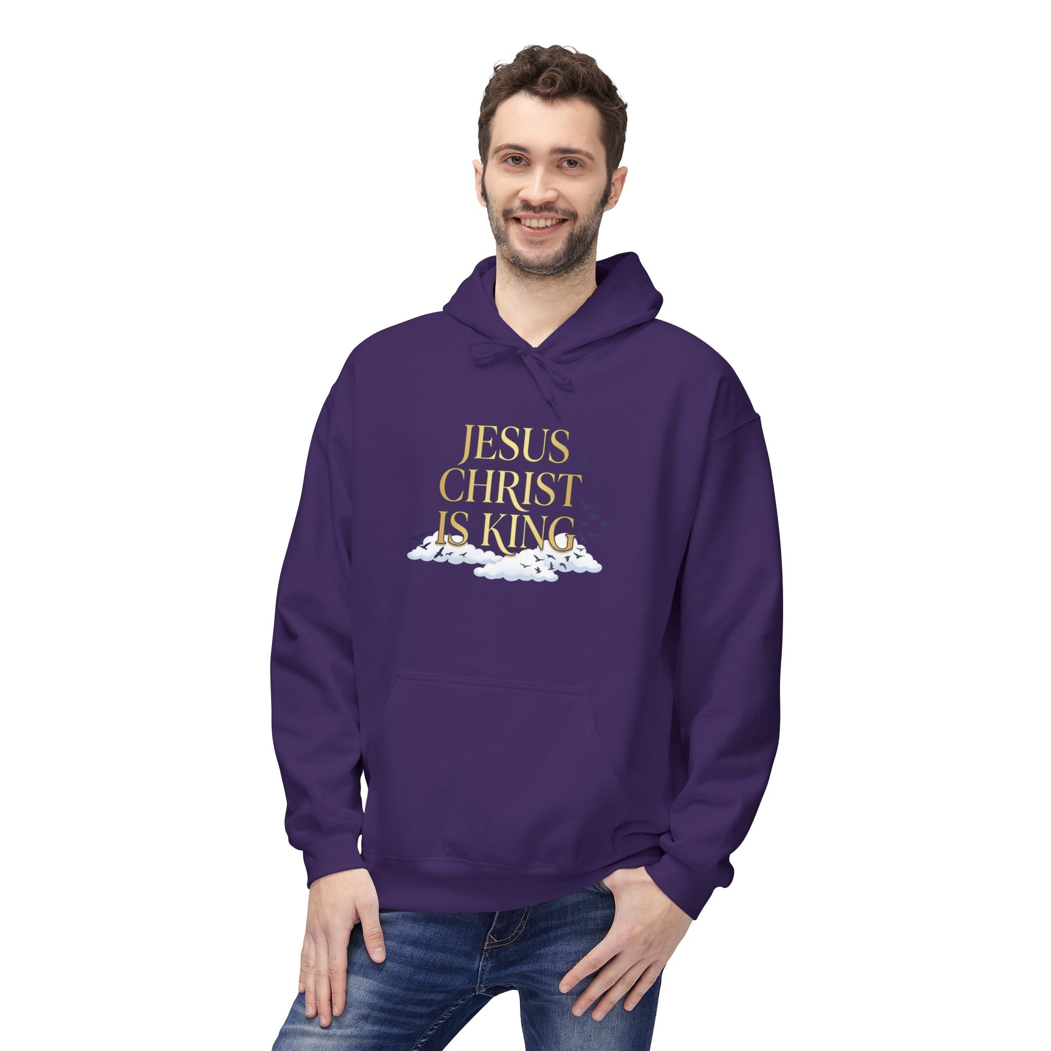 Hoodie — "Jesus Christ Is King" Faith Pullover with Revelation 1:7 Sky Back Print