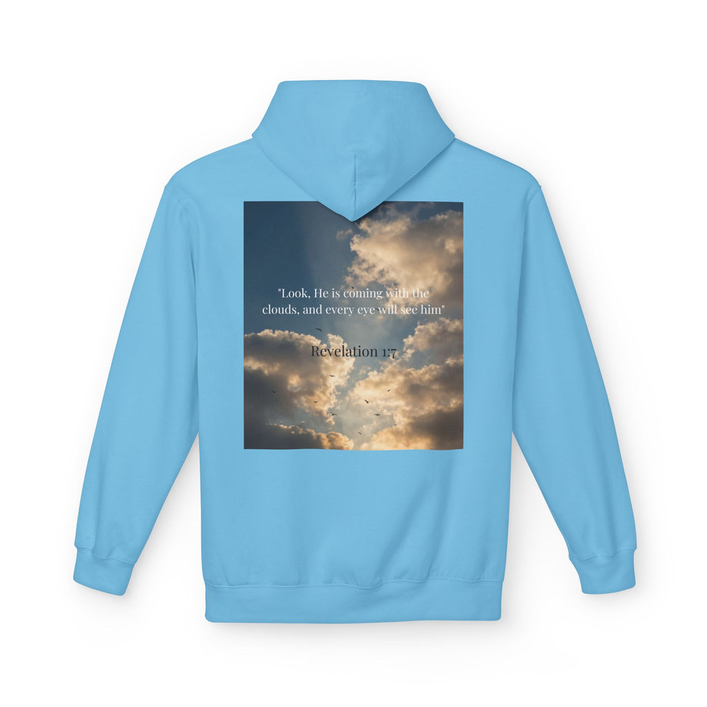 Hoodie — "Jesus Christ Is King" Faith Pullover with Revelation 1:7 Sky Back Print