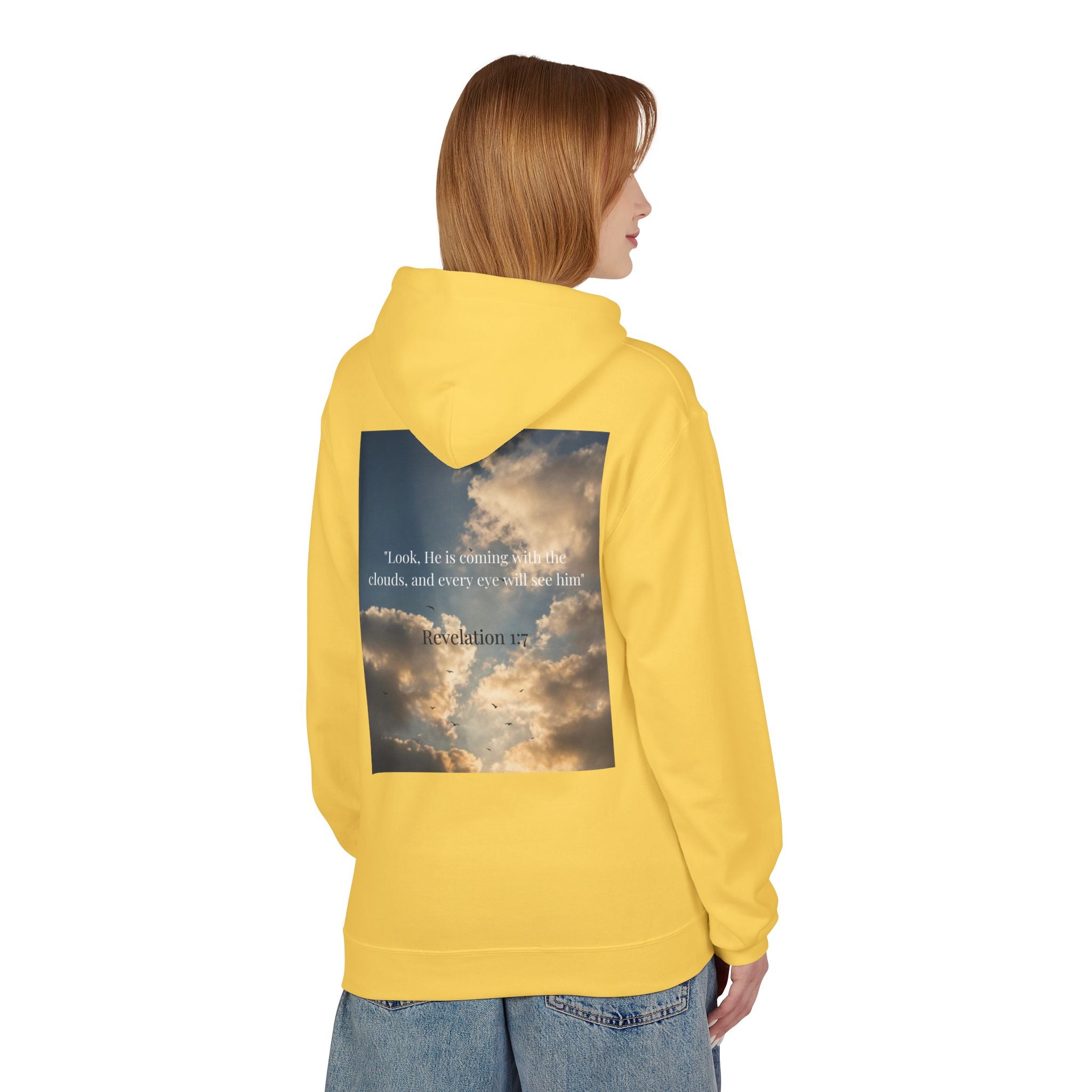 Hoodie — "Jesus Christ Is King" Faith Pullover with Revelation 1:7 Sky Back Print
