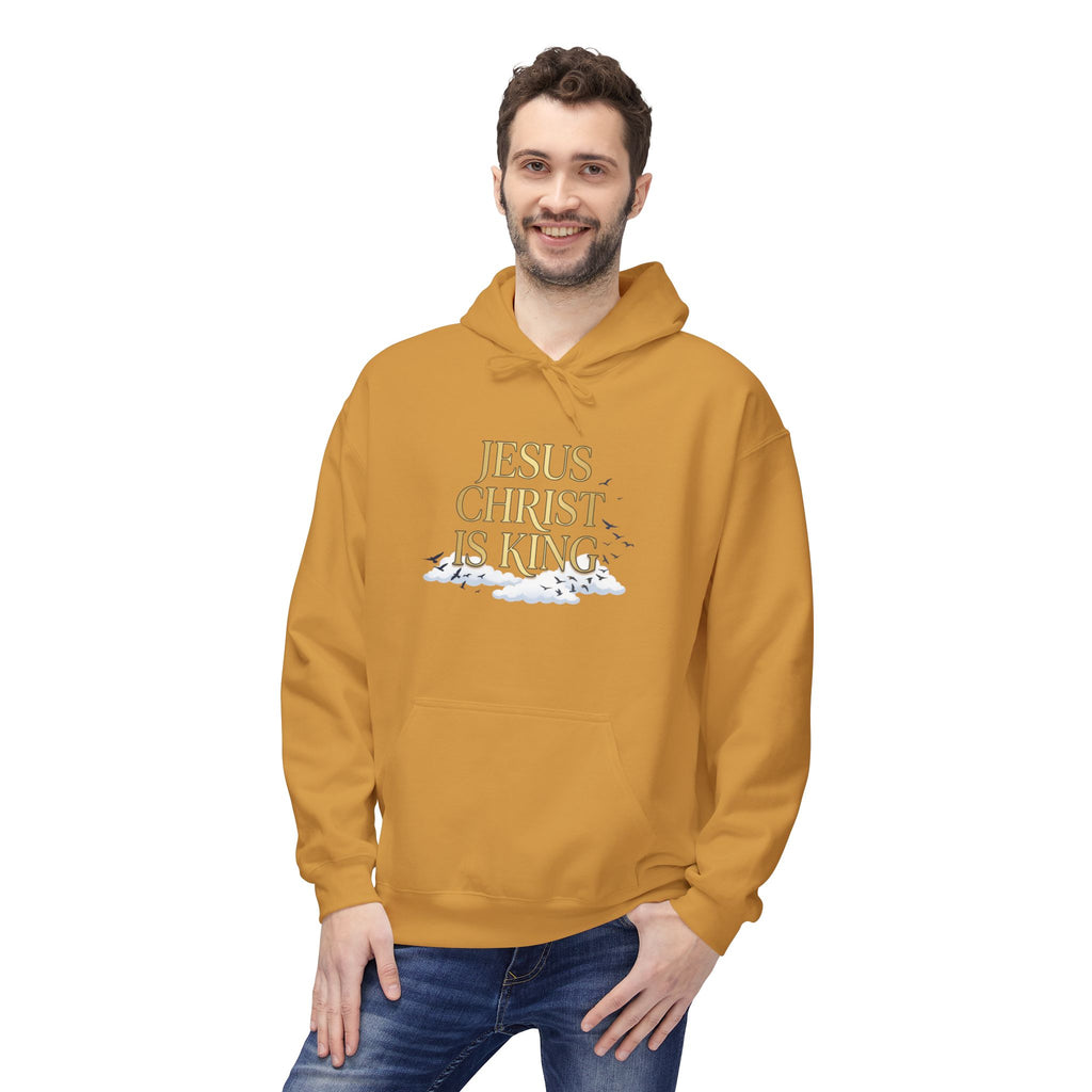 Hoodie — "Jesus Christ Is King" Faith Pullover with Revelation 1:7 Sky Back Print