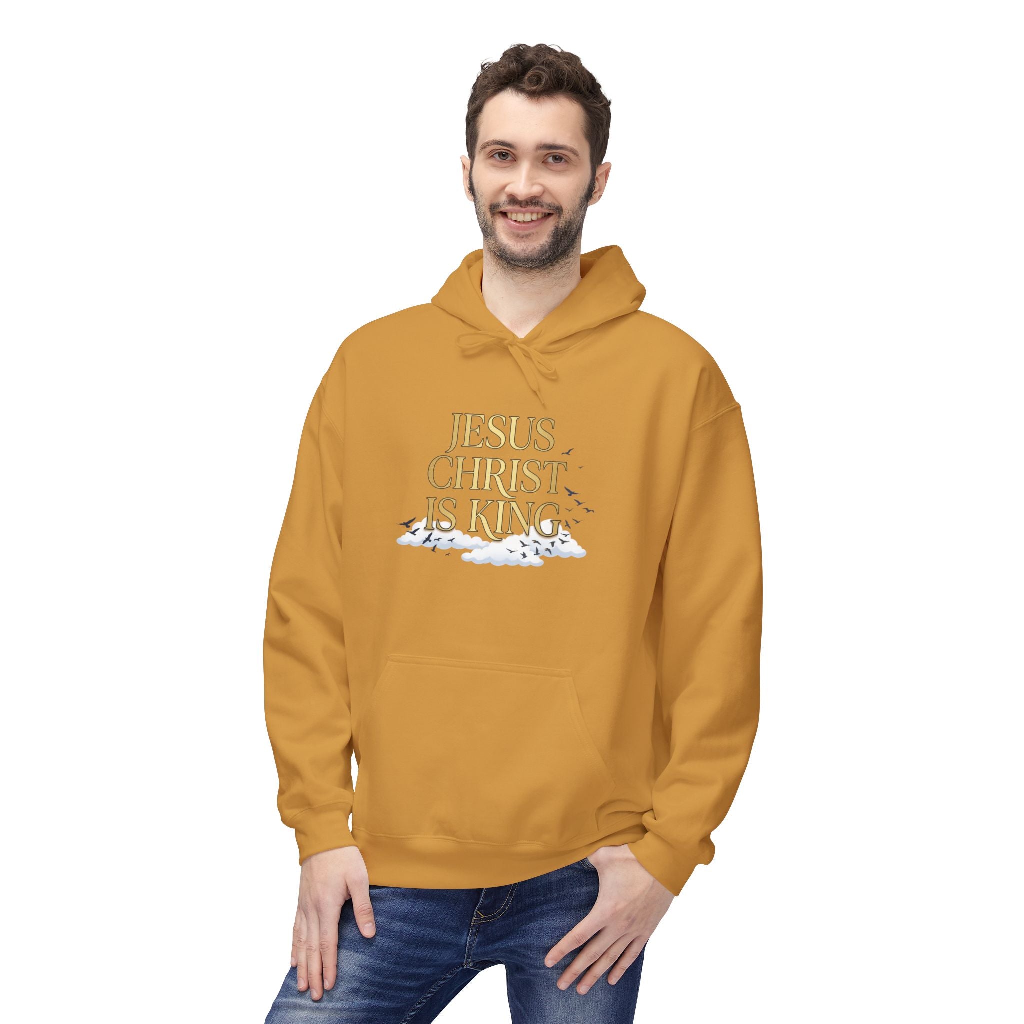 Hoodie — "Jesus Christ Is King" Faith Pullover with Revelation 1:7 Sky Back Print