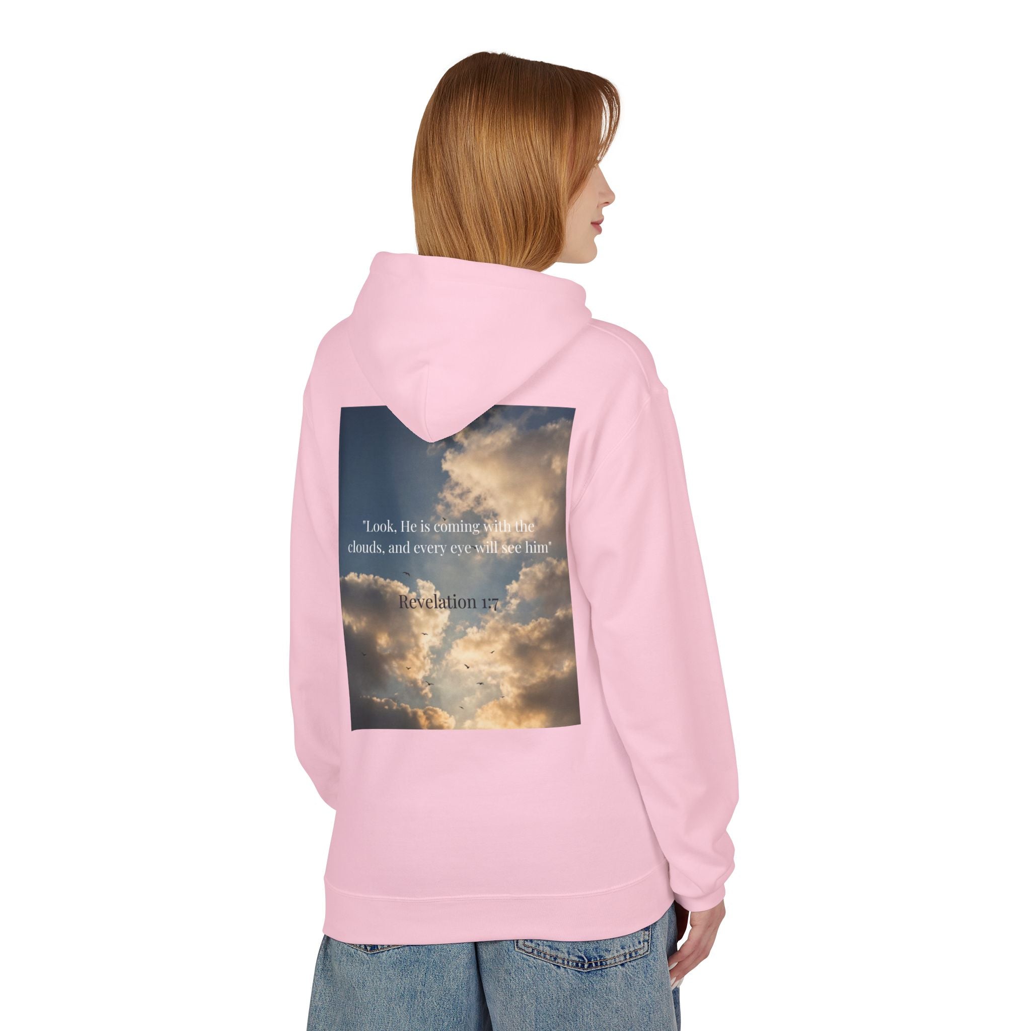 Hoodie — "Jesus Christ Is King" Faith Pullover with Revelation 1:7 Sky Back Print