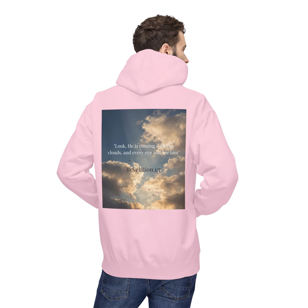 Hoodie — "Jesus Christ Is King" Faith Pullover with Revelation 1:7 Sky Back Print
