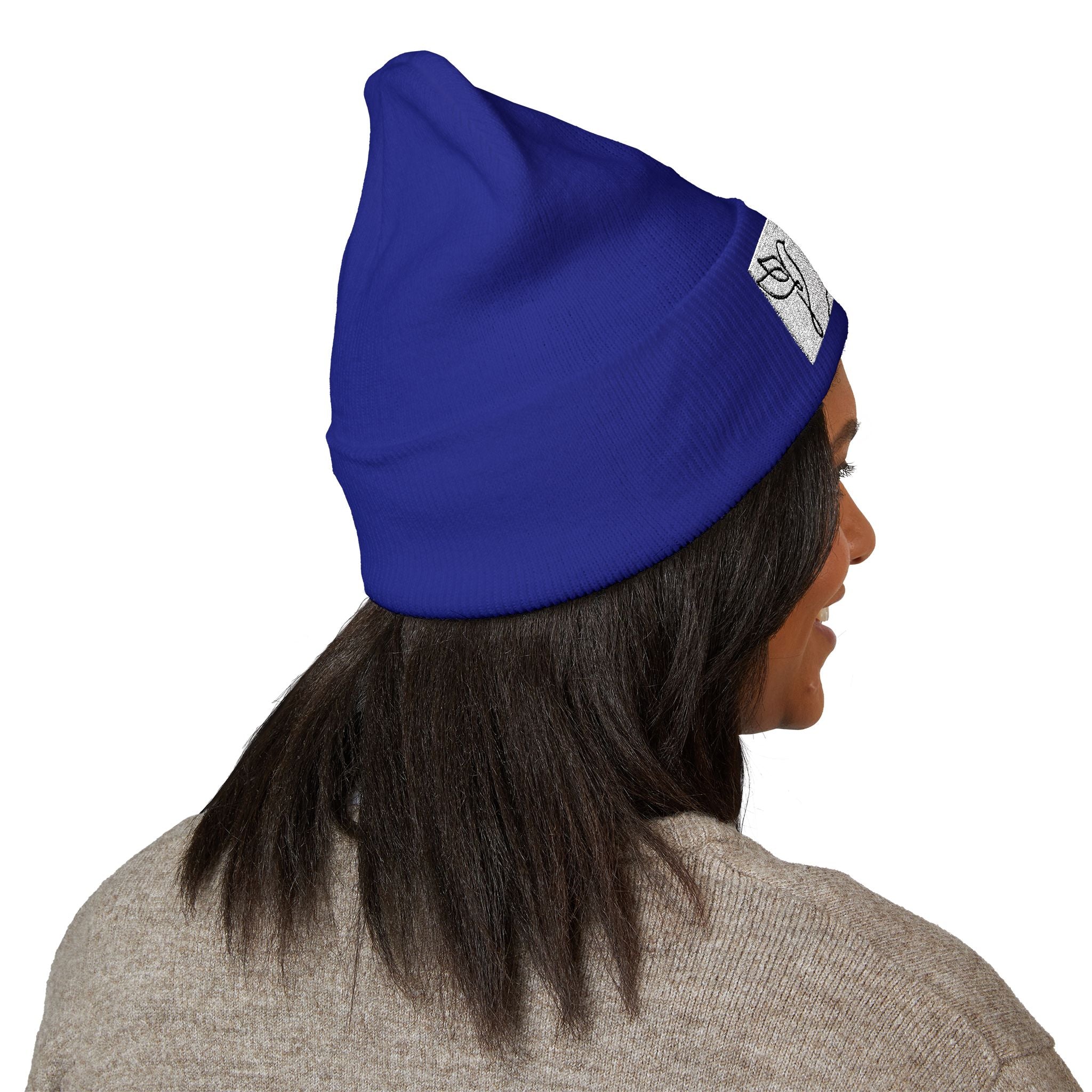 Embroidered Cross & Doves Cuffed Beanie — Minimal Christian Knit Hat
