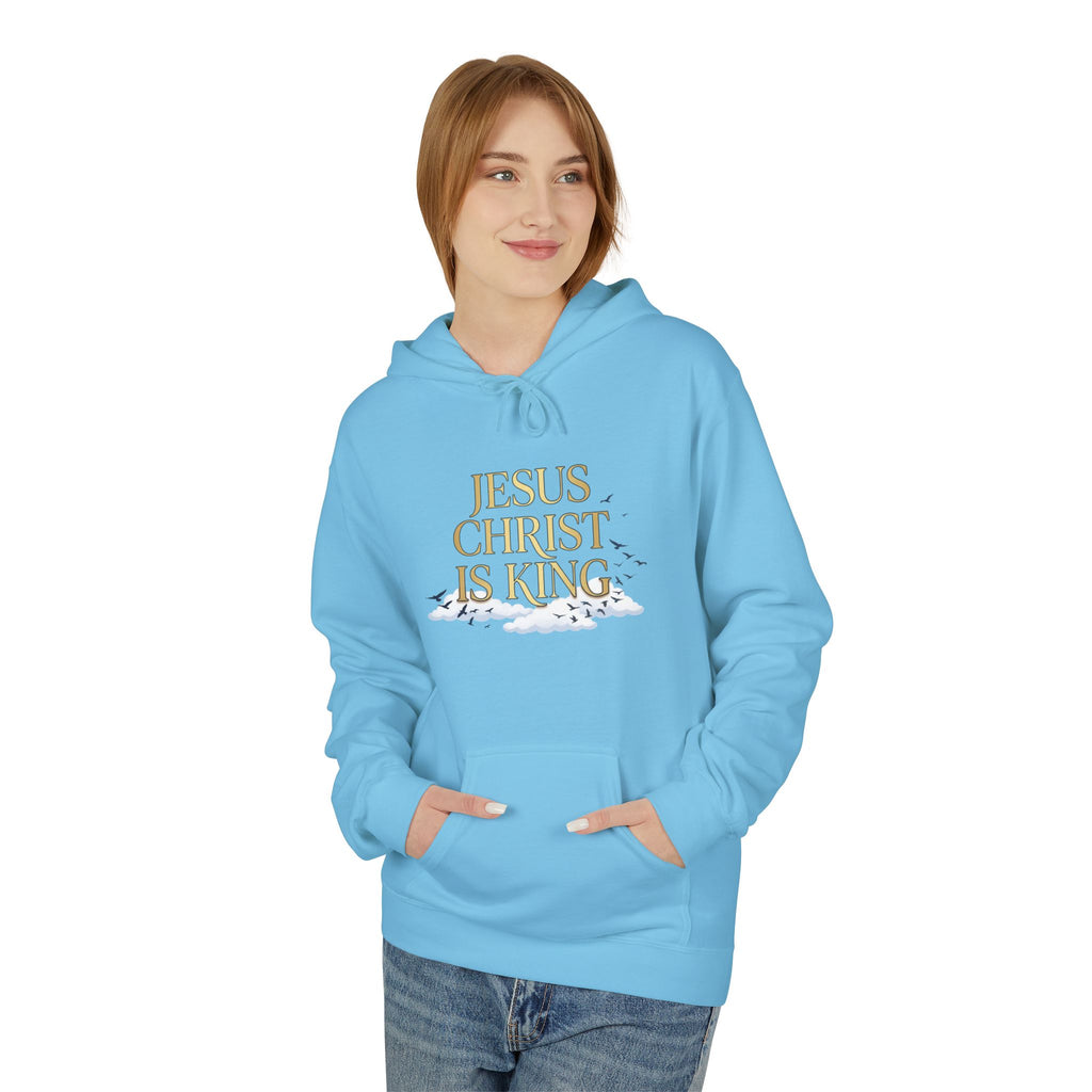 Hoodie — "Jesus Christ Is King" Faith Pullover with Revelation 1:7 Sky Back Print
