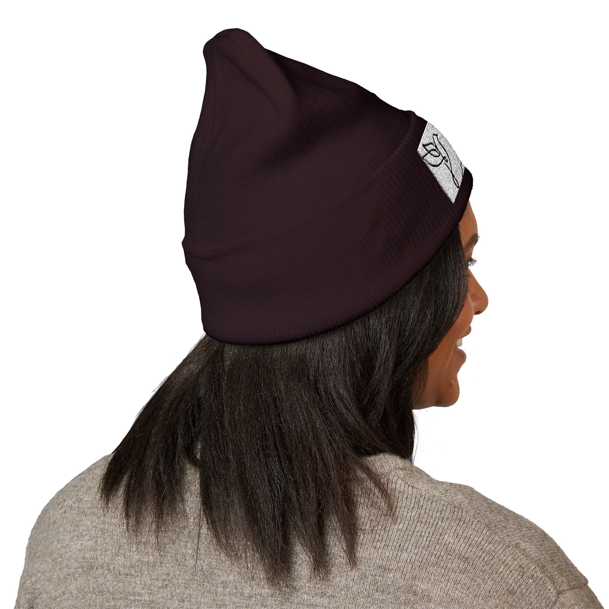 Embroidered Cross & Doves Cuffed Beanie — Minimal Christian Knit Hat
