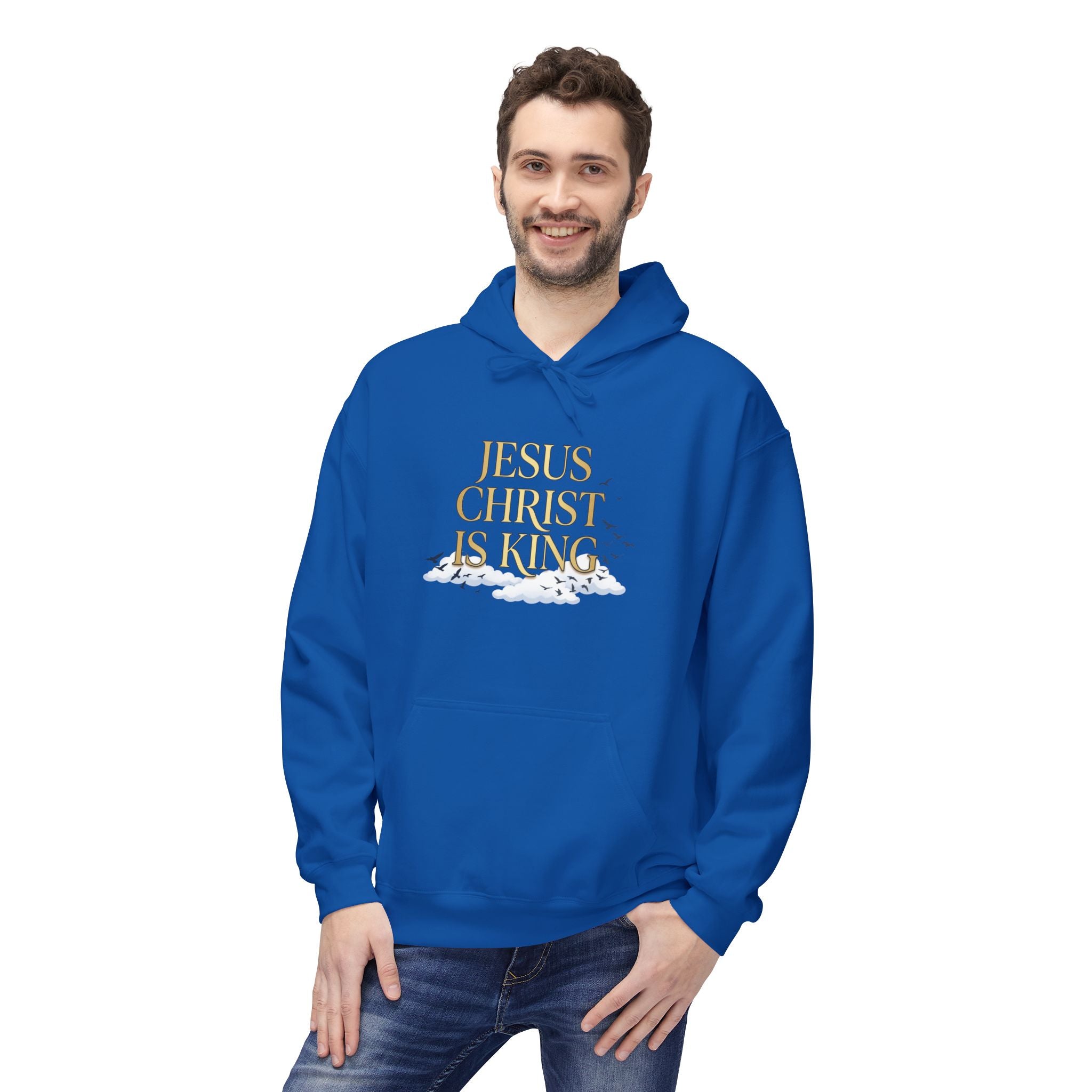 Hoodie — "Jesus Christ Is King" Faith Pullover with Revelation 1:7 Sky Back Print