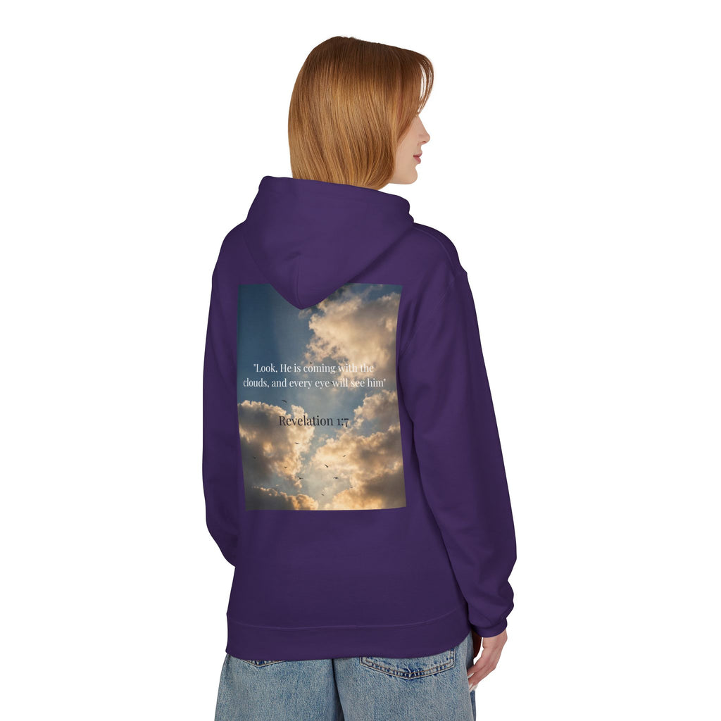 Hoodie — "Jesus Christ Is King" Faith Pullover with Revelation 1:7 Sky Back Print
