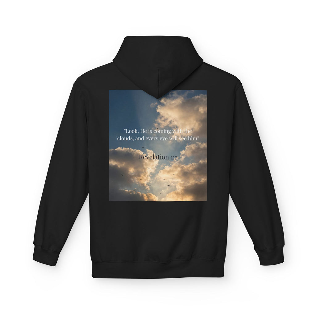 Hoodie — "Jesus Christ Is King" Faith Pullover with Revelation 1:7 Sky Back Print