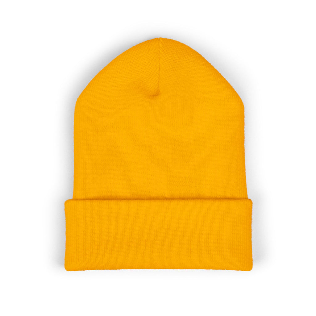Embroidered Cross & Doves Cuffed Beanie — Minimal Christian Knit Hat