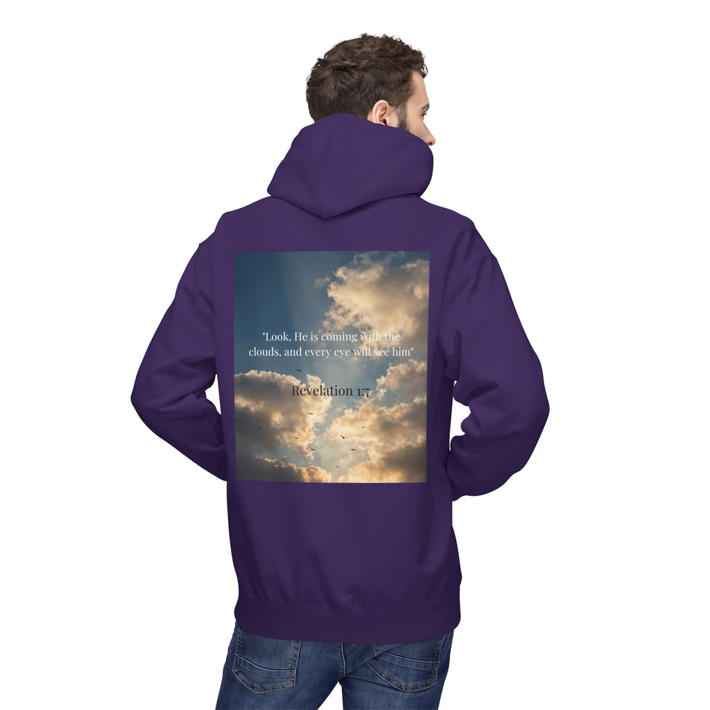 Hoodie — "Jesus Christ Is King" Faith Pullover with Revelation 1:7 Sky Back Print