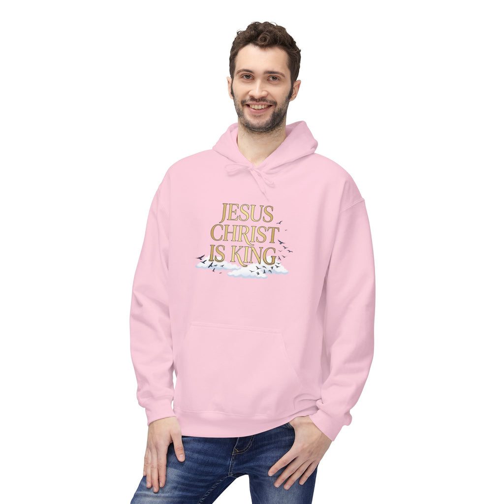 Hoodie — "Jesus Christ Is King" Faith Pullover with Revelation 1:7 Sky Back Print