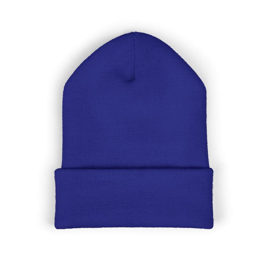 Embroidered Cross & Doves Cuffed Beanie — Minimal Christian Knit Hat