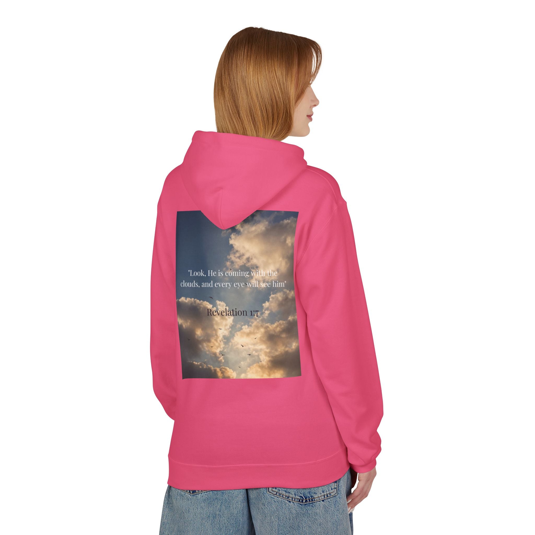 Hoodie — "Jesus Christ Is King" Faith Pullover with Revelation 1:7 Sky Back Print