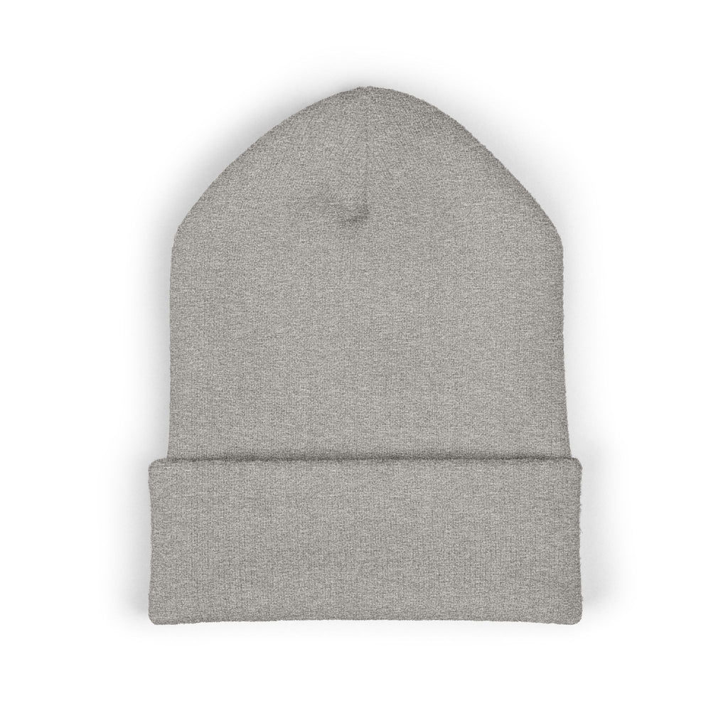Embroidered Cross & Doves Cuffed Beanie — Minimal Christian Knit Hat