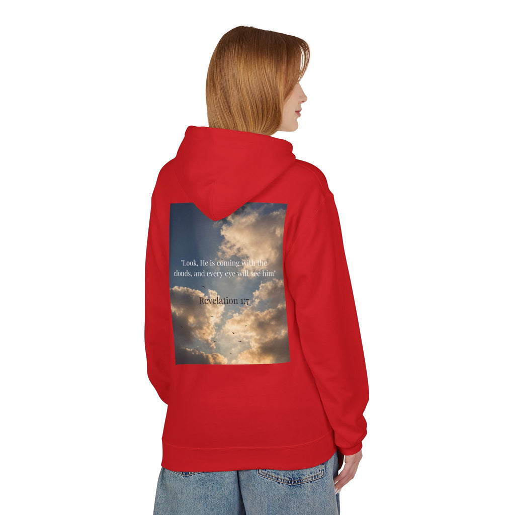 Hoodie — "Jesus Christ Is King" Faith Pullover with Revelation 1:7 Sky Back Print