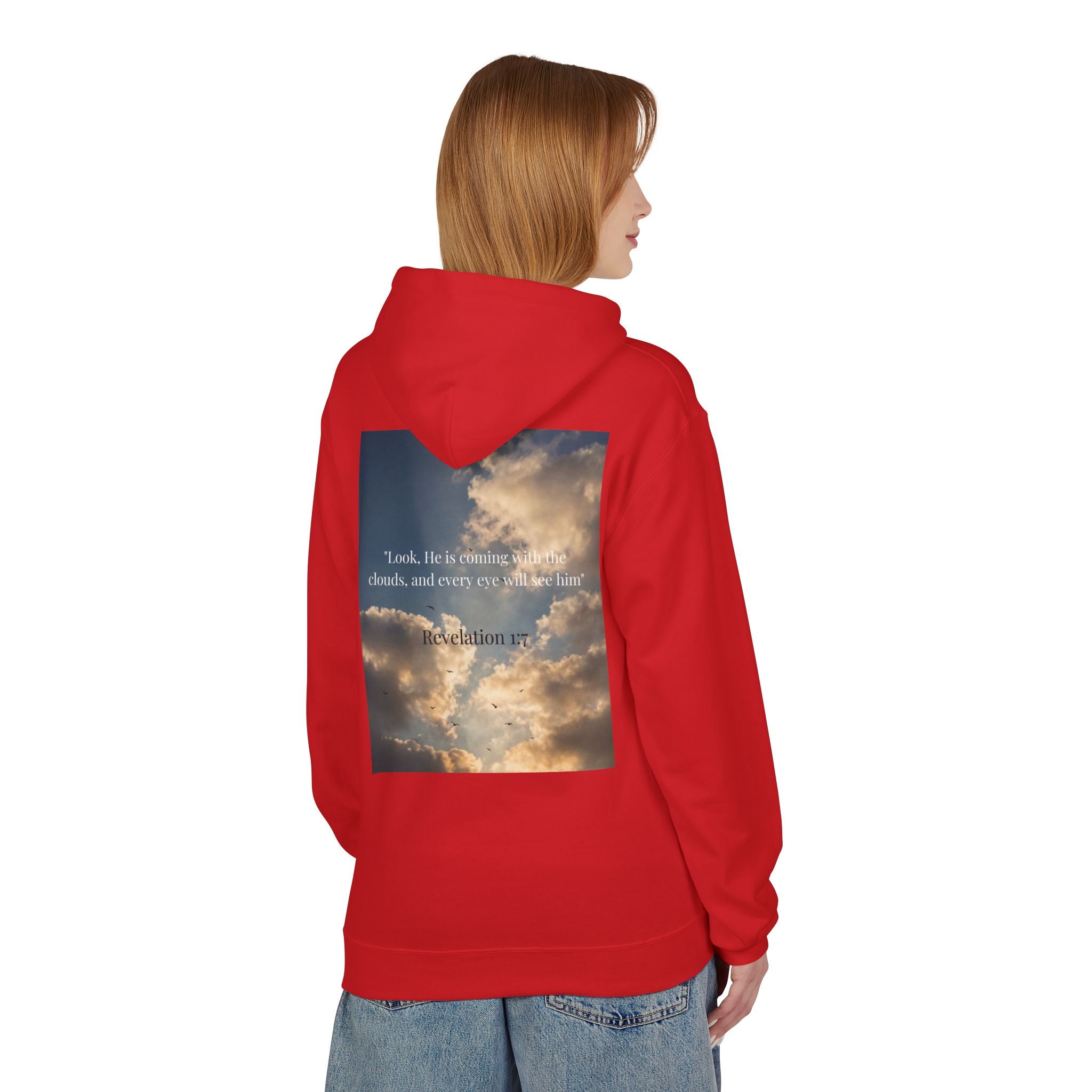 Hoodie — "Jesus Christ Is King" Faith Pullover with Revelation 1:7 Sky Back Print