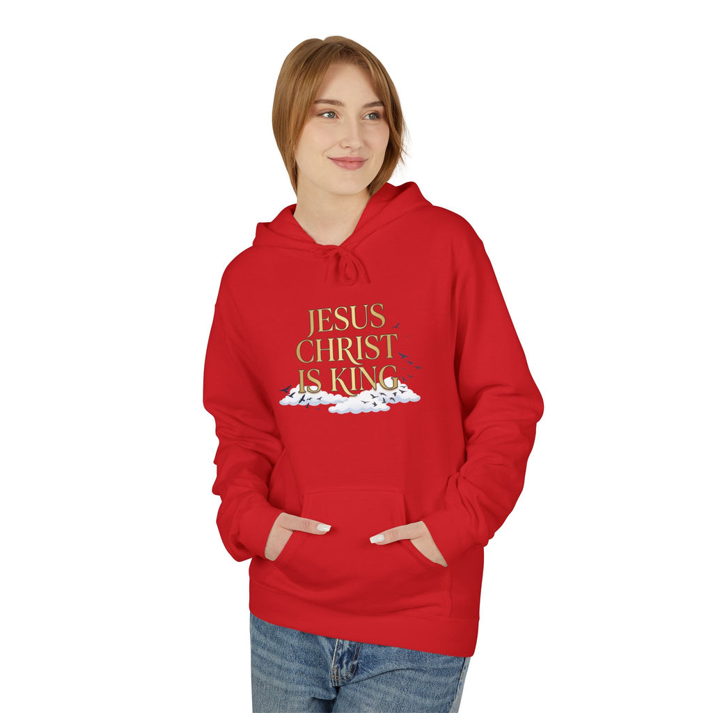 Hoodie — "Jesus Christ Is King" Faith Pullover with Revelation 1:7 Sky Back Print