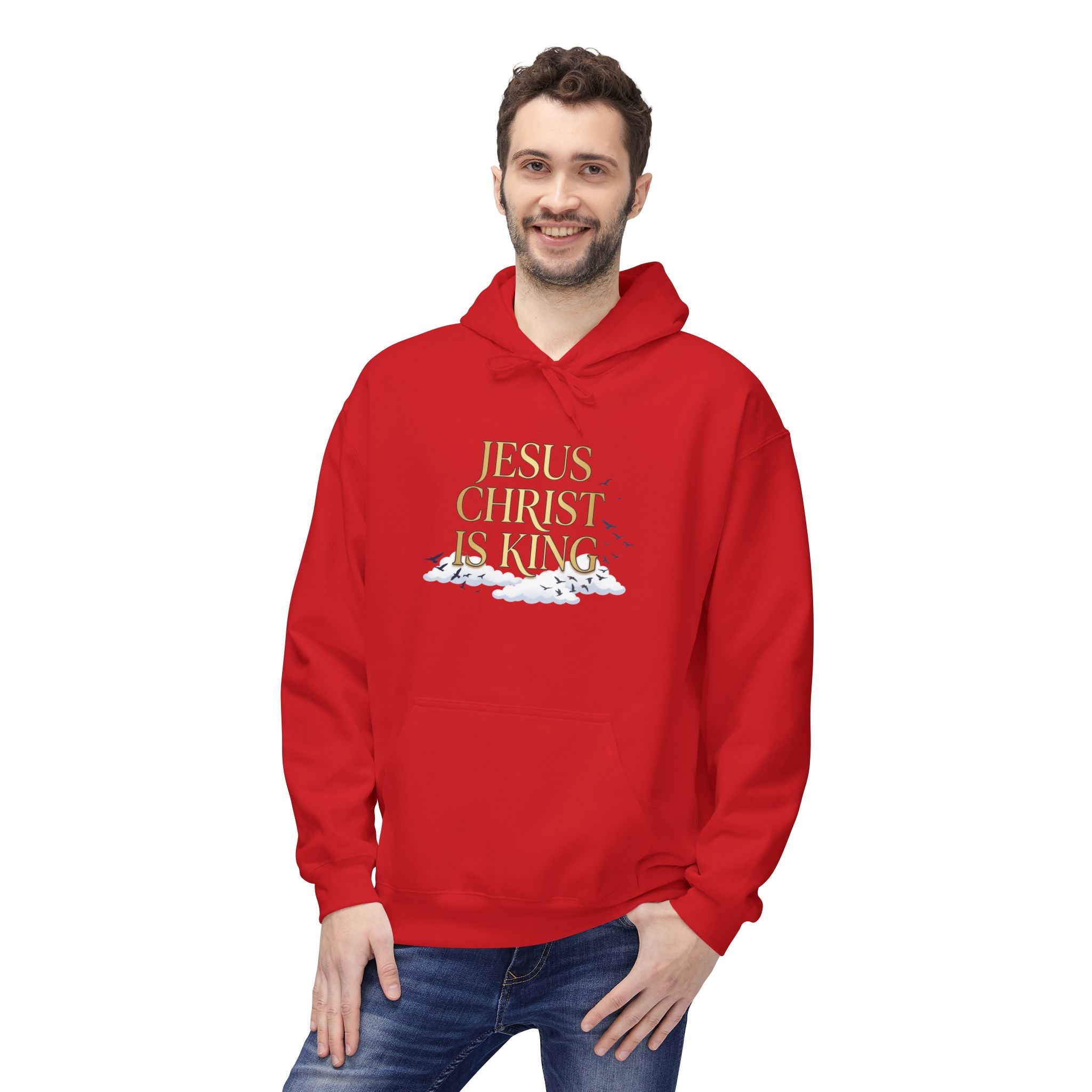 Hoodie — "Jesus Christ Is King" Faith Pullover with Revelation 1:7 Sky Back Print