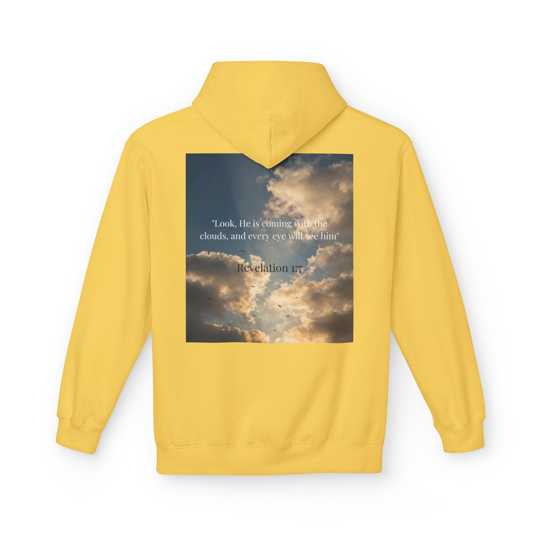 Hoodie — "Jesus Christ Is King" Faith Pullover with Revelation 1:7 Sky Back Print