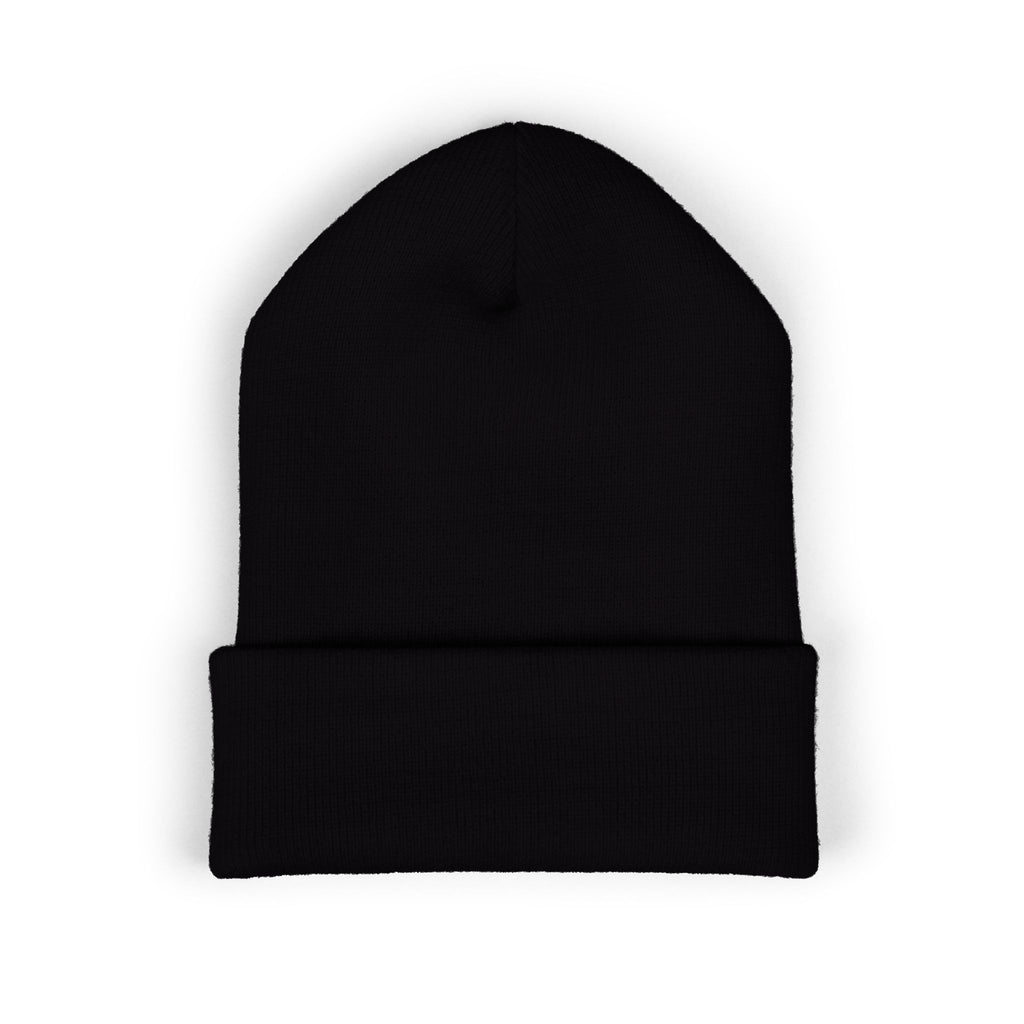 Embroidered Cross & Doves Cuffed Beanie — Minimal Christian Knit Hat