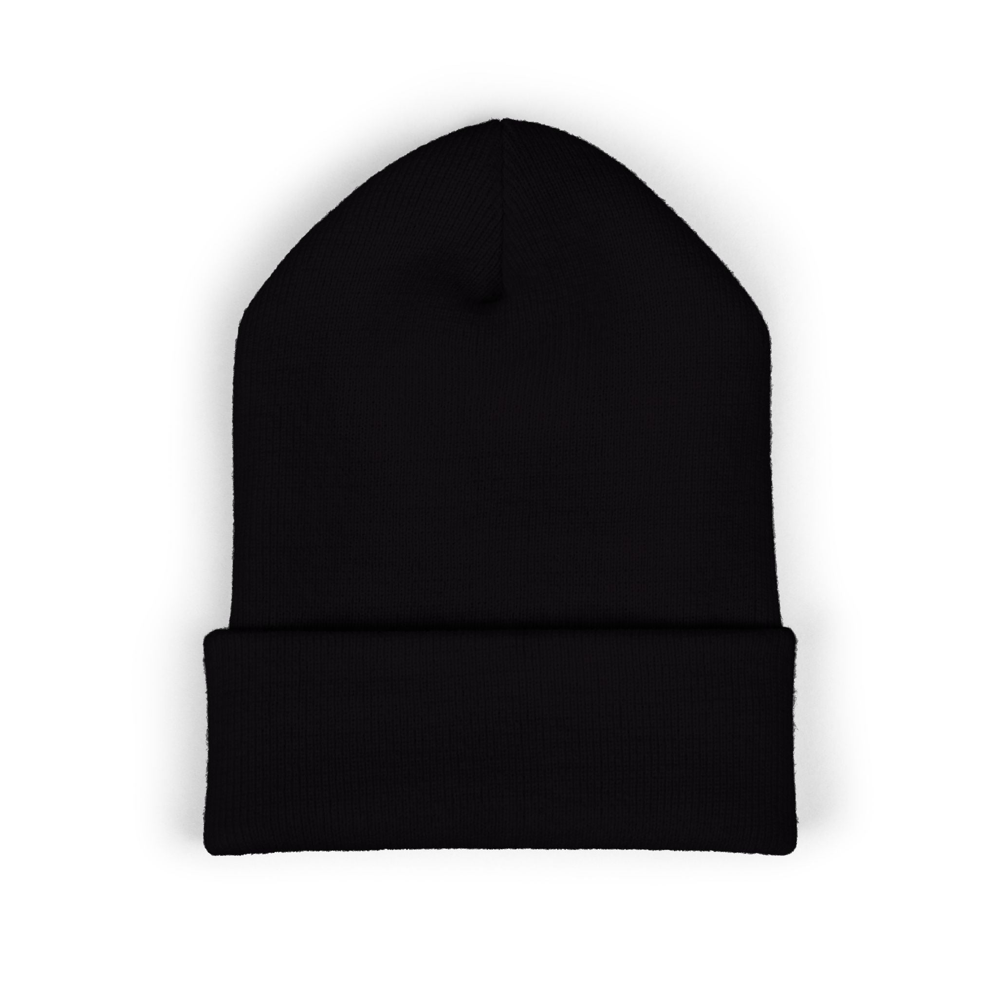 Embroidered Cross & Doves Cuffed Beanie — Minimal Christian Knit Hat