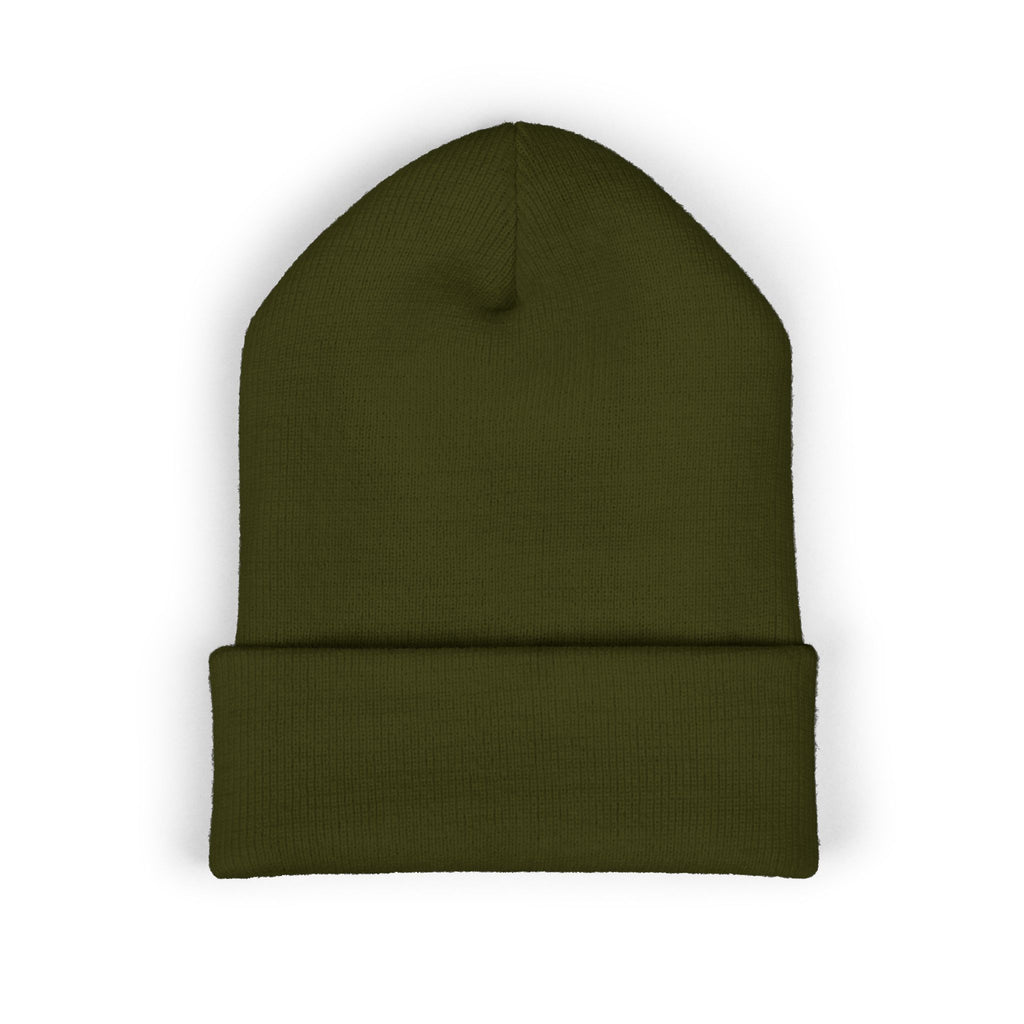 Embroidered Cross & Doves Cuffed Beanie — Minimal Christian Knit Hat